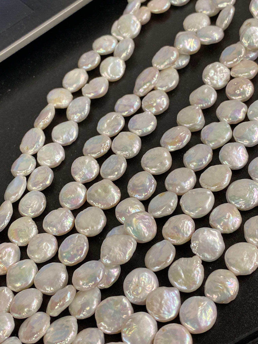 Luster AA 12-13mm Coin Pearl Genuine cultured Freshwater pearl Ivory White -15" 30+ pcs full strand--NEW Back Jewelry design Bridal KC3030