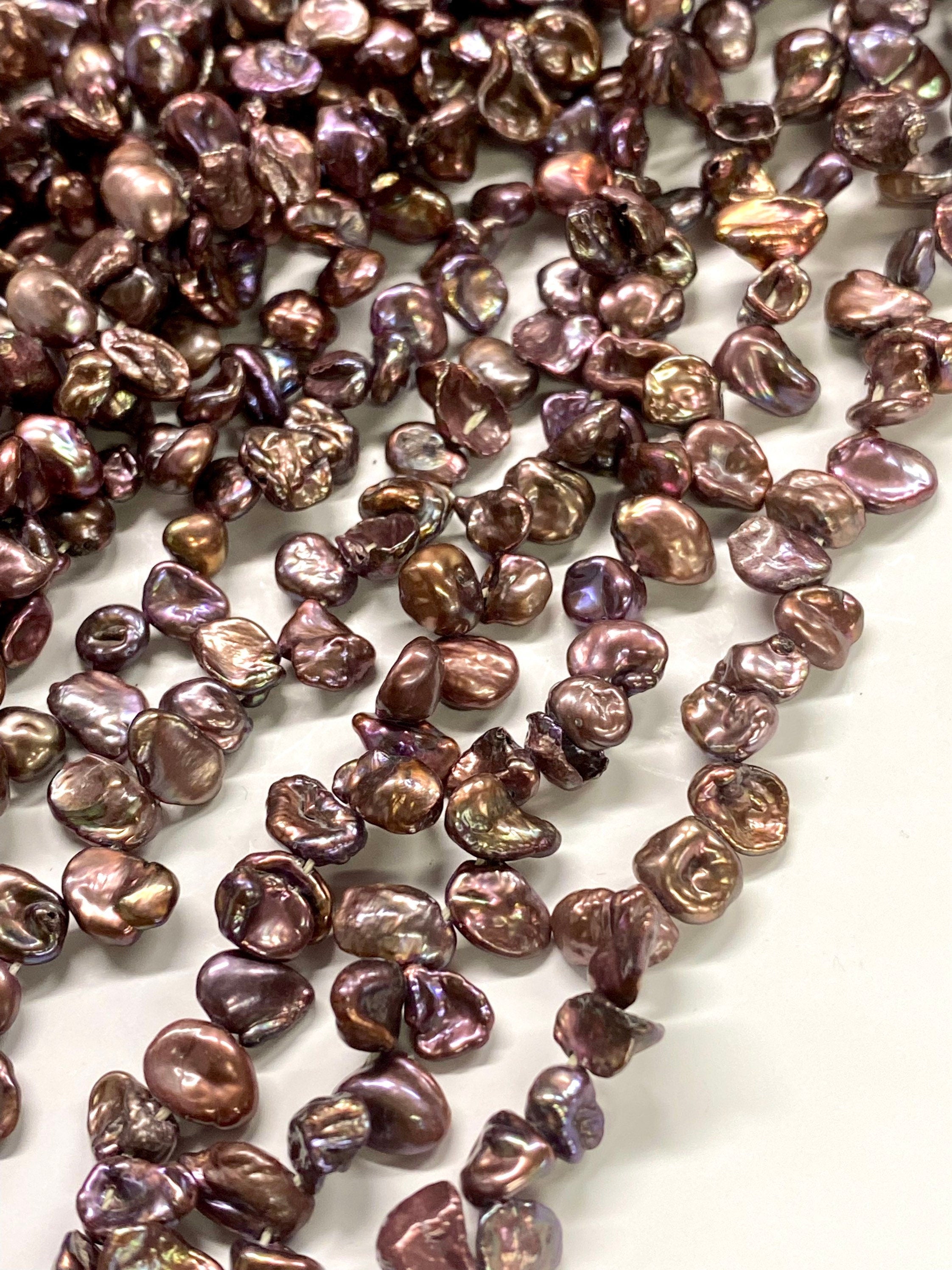 AA 6-8mm Briolette bronze Keshi Pearl, coffee brown Top Drilled pearl, 15" strand 80+pc seed dainty Dancing pearl Beads, NEW K3008