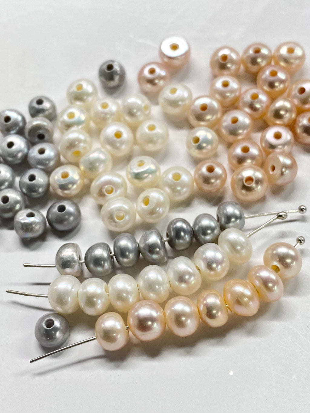 AA+  6mm Roundel button Freshwater Pearl, 1.2mm 2.2mm Large Hole Pearl Natural pink peach silver white pearl spacer beads LH8064 NEW