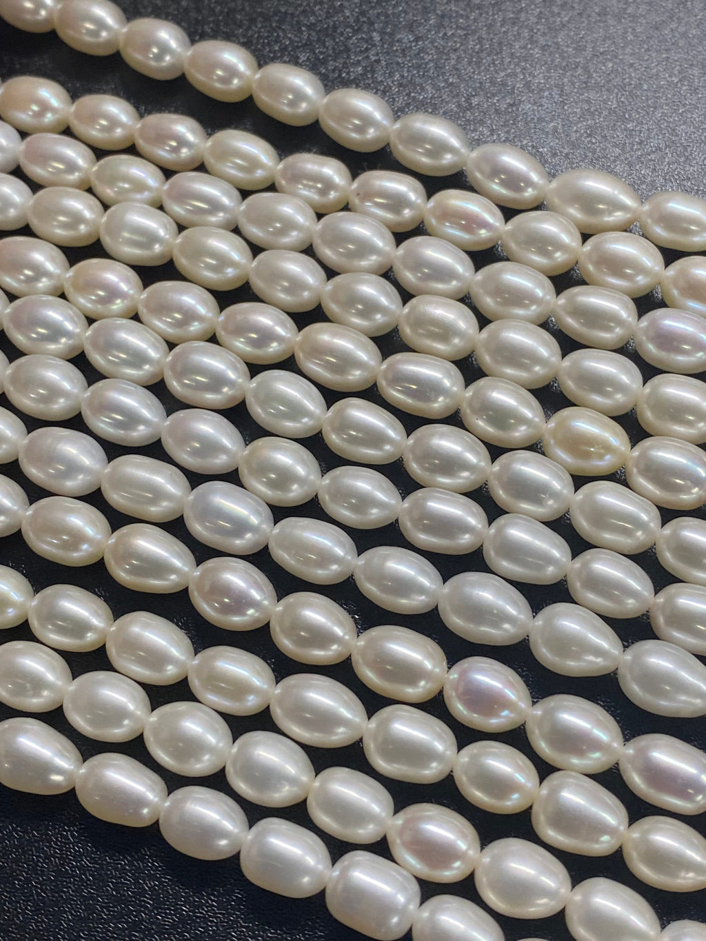 AAA High quality 7MMX 8-9mm stunning luster White Ivory Rice oval freshwater Pearl, 15" full strand genuine pearl beads---New Deal SALE