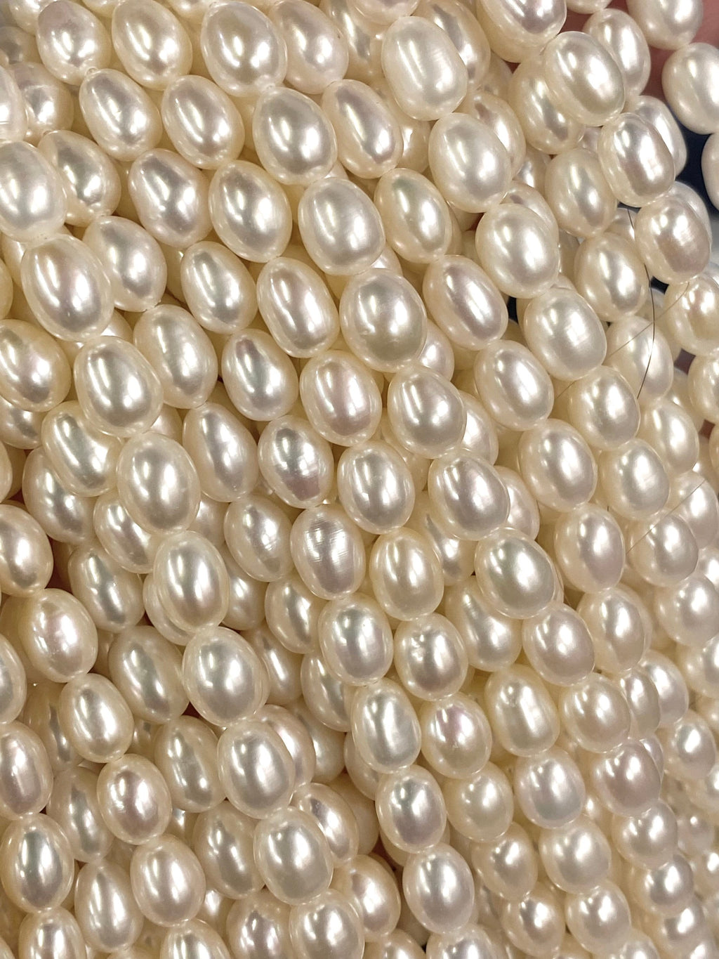 AAA High quality 7MMX 8-9mm stunning luster White Ivory Rice oval freshwater Pearl, 15" full strand genuine pearl beads---New Deal SALE