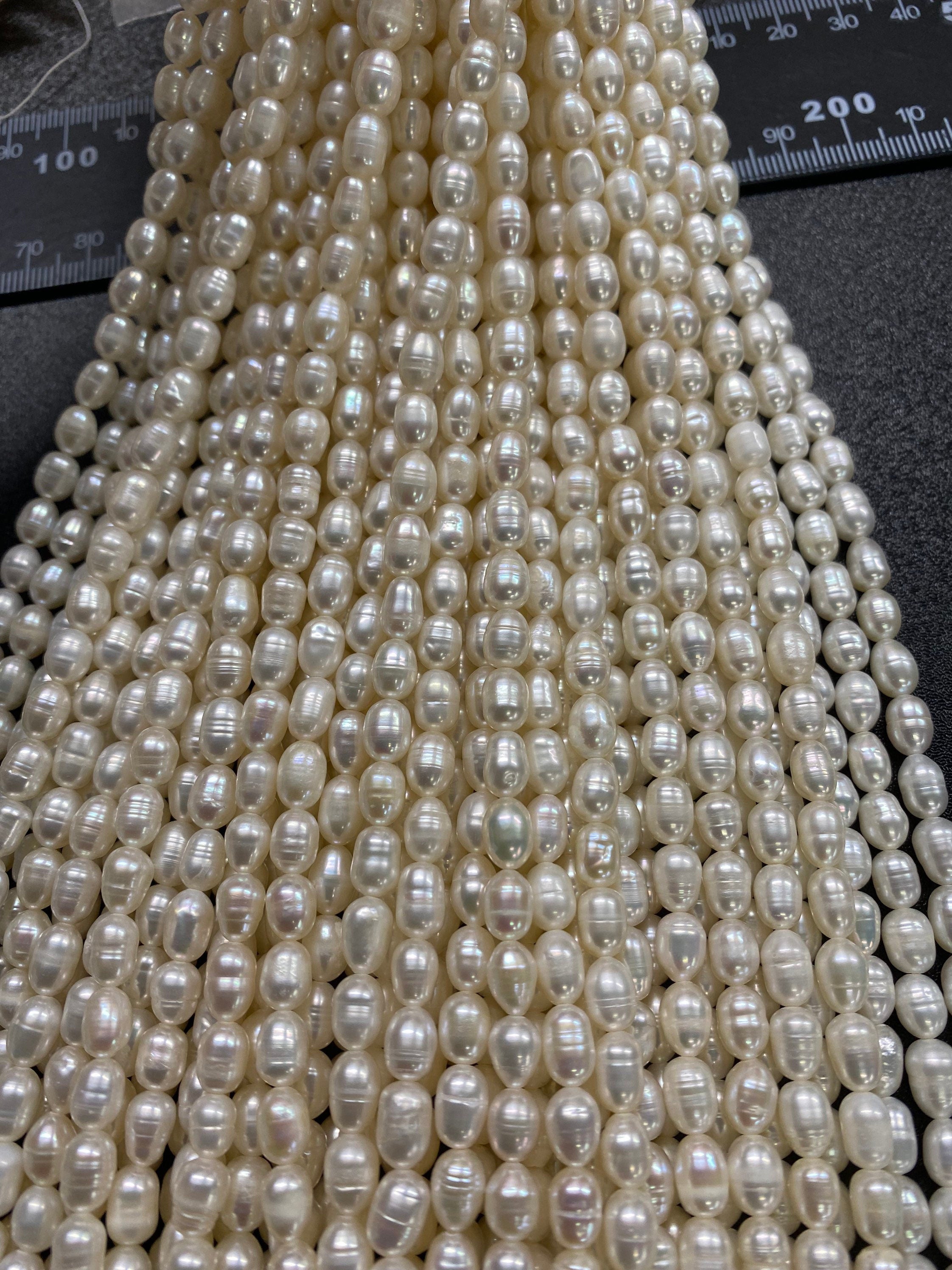 NEW SALE AA 5-6mm X 7mm ivory white Baroque oval Freshwater pearl,  14” full strand genuine pebble nugget pearl,  rice pearl beads #BA4105A