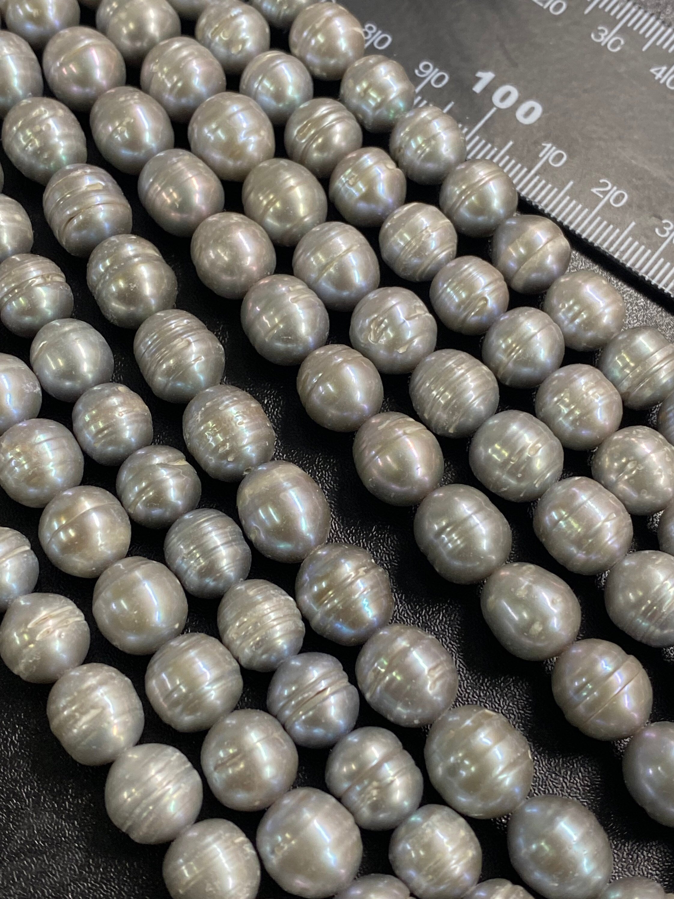 Big Rare AAA 10-11mmX11-12mm Silver Grey oval circled baroque freshwater pearl, 15.5" full strand 37+ pc circled Rice pearl beads,#RS3020S