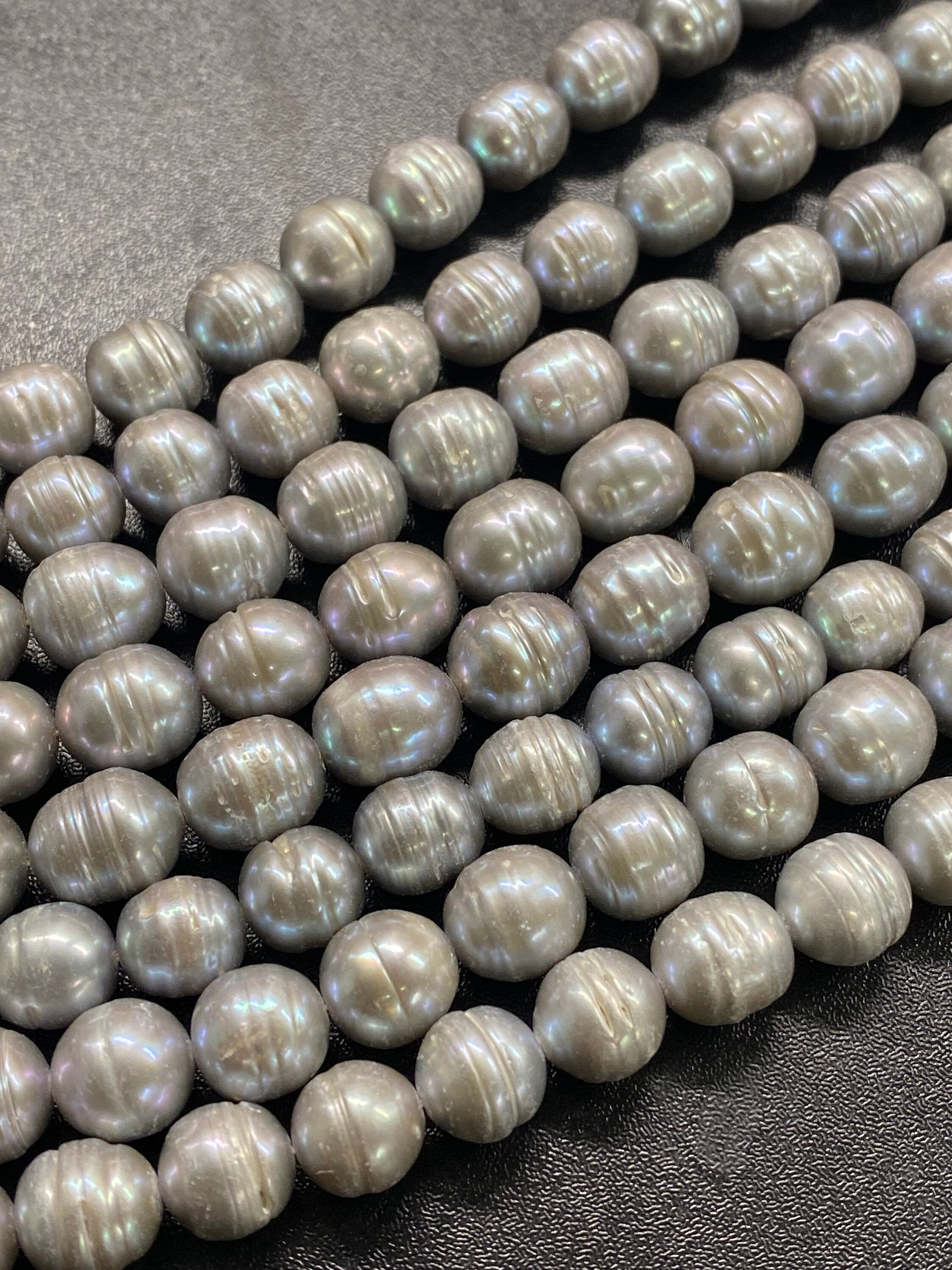 Big Rare AAA 10-11mmX11-12mm Silver Grey oval circled baroque freshwater pearl, 15.5" full strand 37+ pc circled Rice pearl beads,#RS3020S