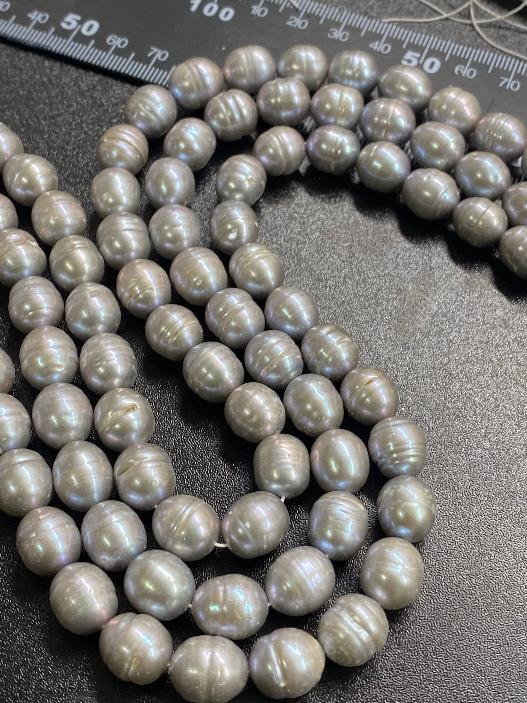 Big Rare AAA 10-11mmX11-12mm Silver Grey oval circled baroque freshwater pearl, 15.5" full strand 37+ pc circled Rice pearl beads,#RS3020S