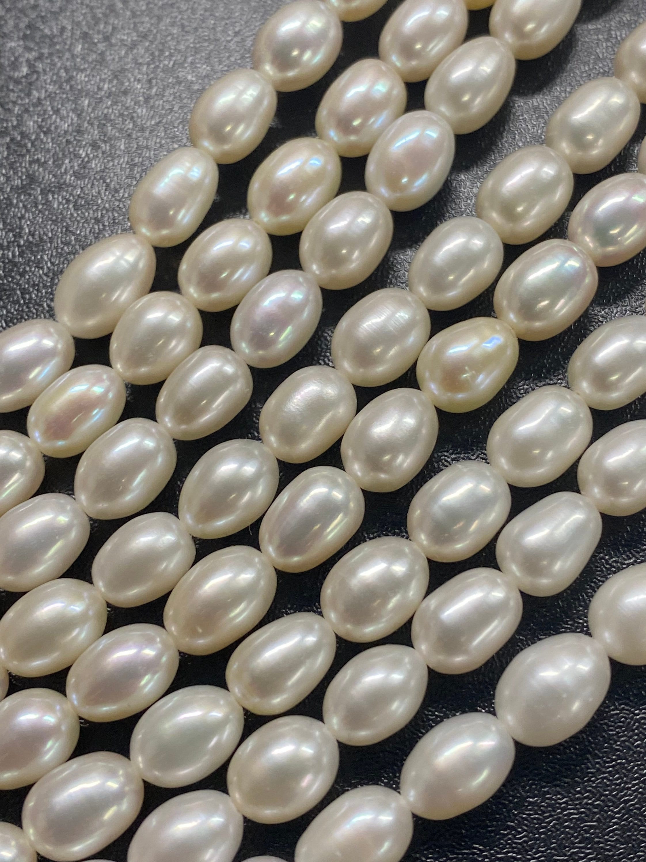 AAA High quality 7MMX 8-9mm stunning luster White Ivory Rice oval freshwater Pearl, 15" full strand genuine pearl beads---New Deal SALE