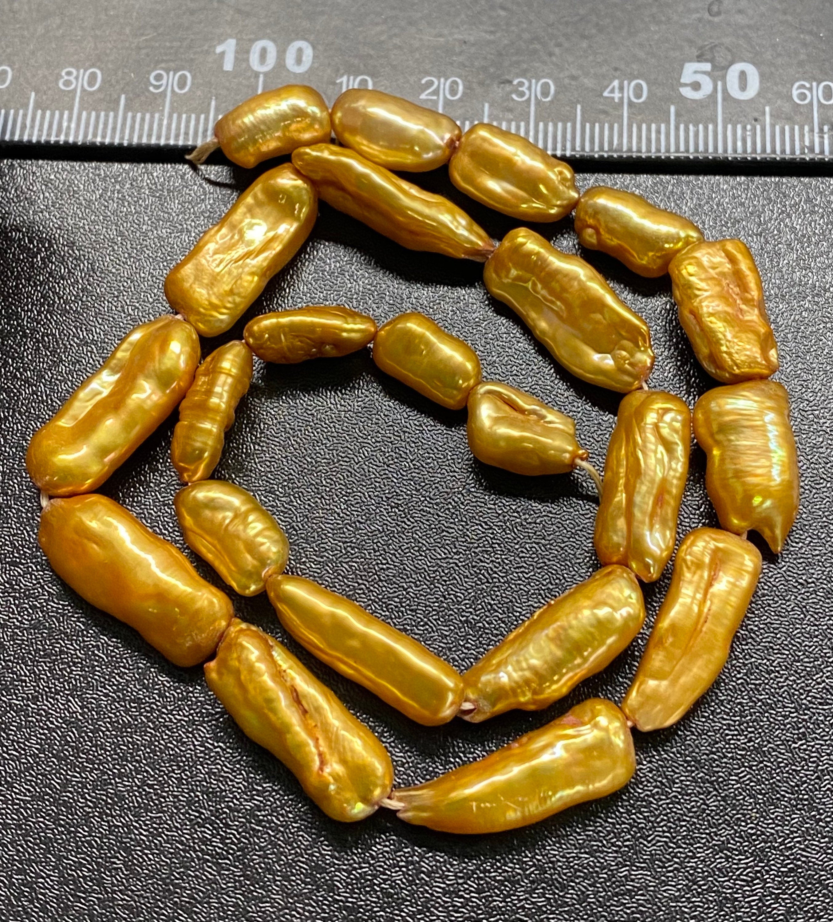 AA+ Rare Luster Biwa baroque 17-22mmX 7-9MM Biwa stick Pearl Beads, Vintage Golden yellow freshwater pearl stick #KC5038--designer New Sale