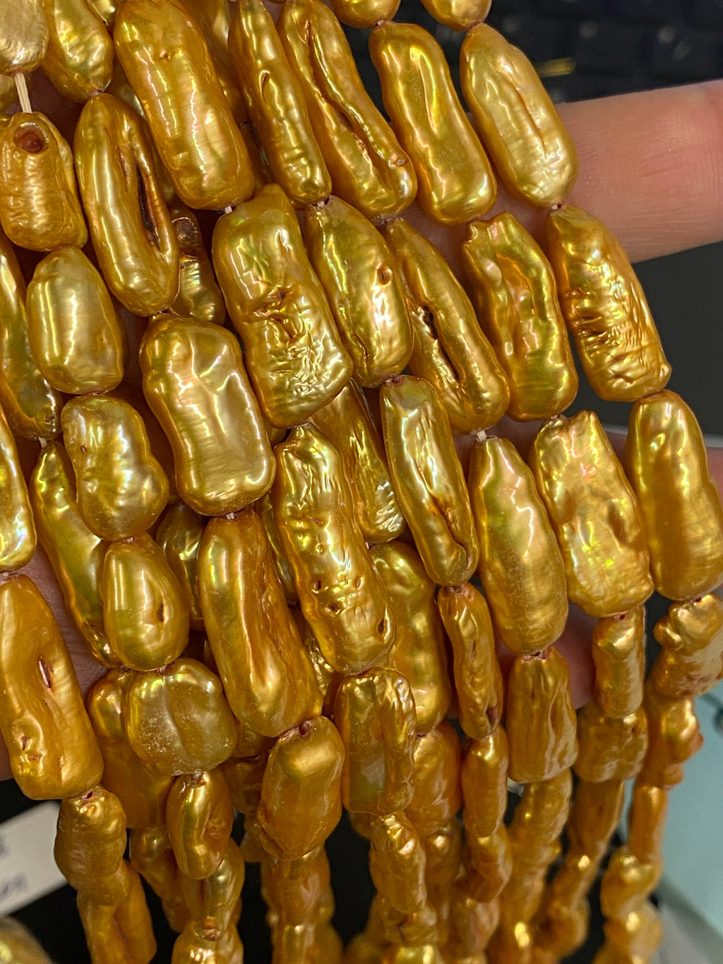 AA+ Rare Luster Biwa baroque 17-22mmX 7-9MM Biwa stick Pearl Beads, Vintage Golden yellow freshwater pearl stick #KC5038--designer New Sale