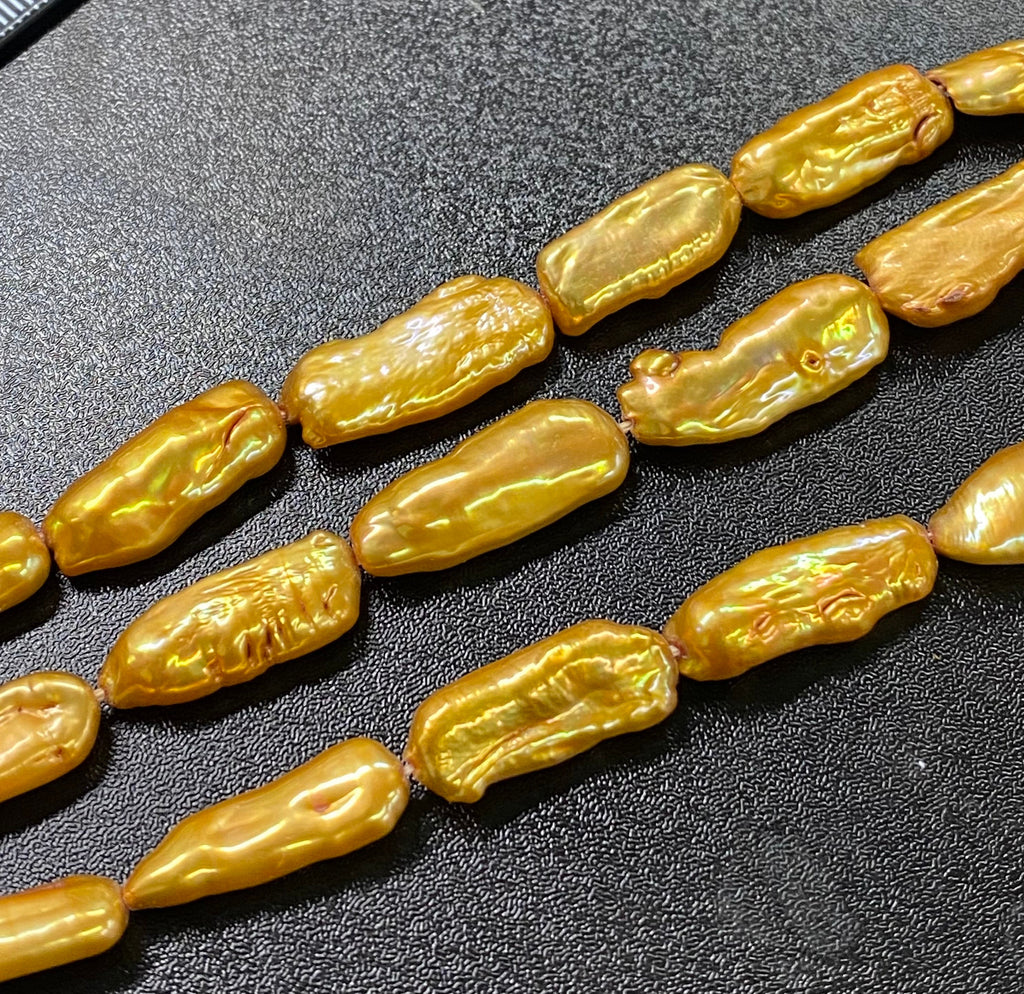 AA+ Rare Luster Biwa baroque 17-22mmX 7-9MM Biwa stick Pearl Beads, Vintage Golden yellow freshwater pearl stick #KC5038--designer New Sale
