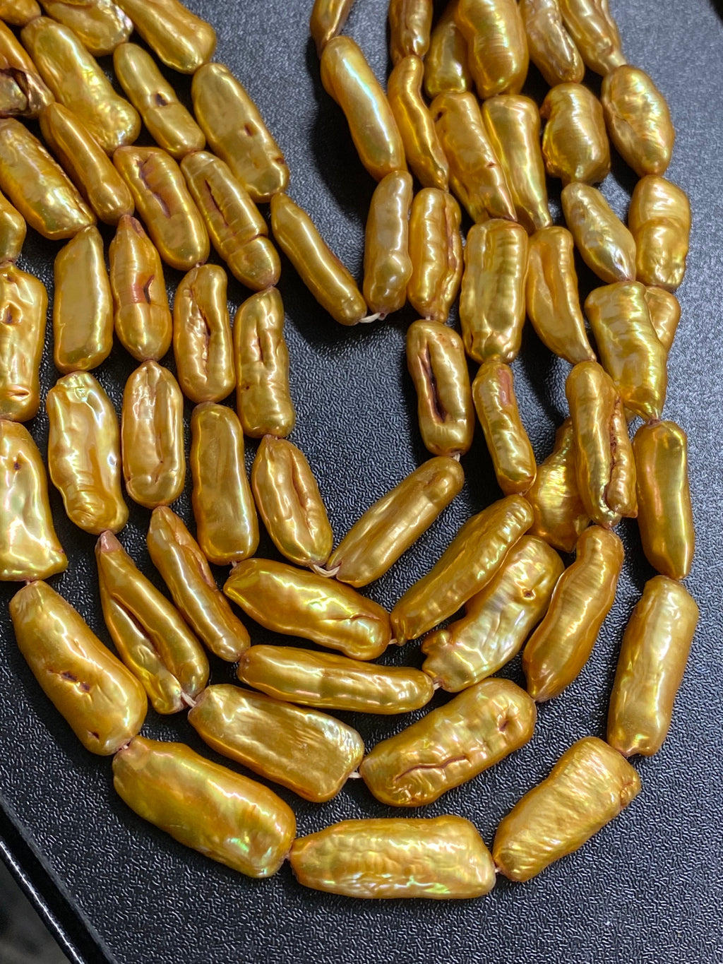 AA+ Rare Luster Biwa baroque 17-22mmX 7-9MM Biwa stick Pearl Beads, Vintage Golden yellow freshwater pearl stick #KC5038--designer New Sale