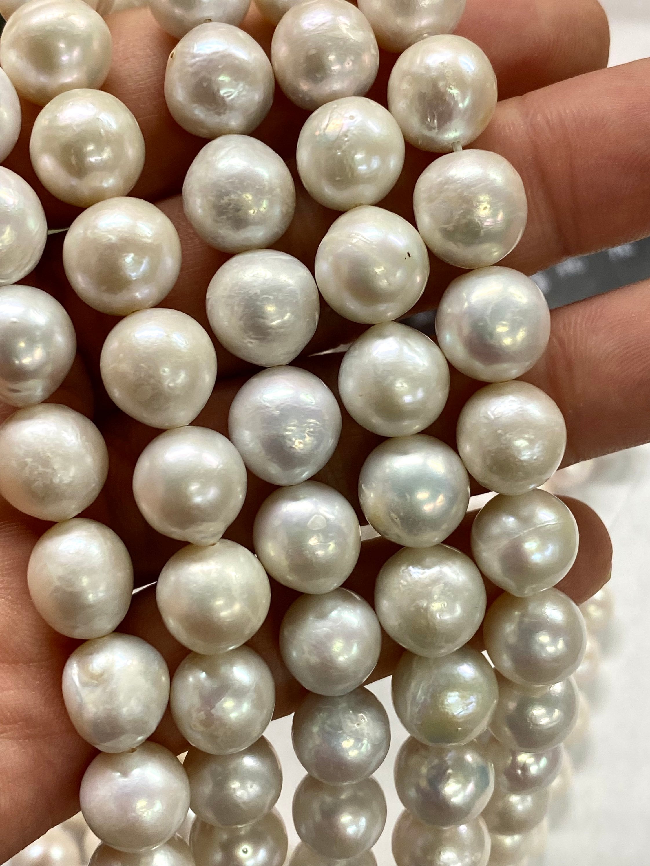 9-11mmX11-12mm Genuine Baroque Edison Pearl, white oval fire flameball pearl, metallic luster baroque pearls, 15" full strand 36pc+ beads