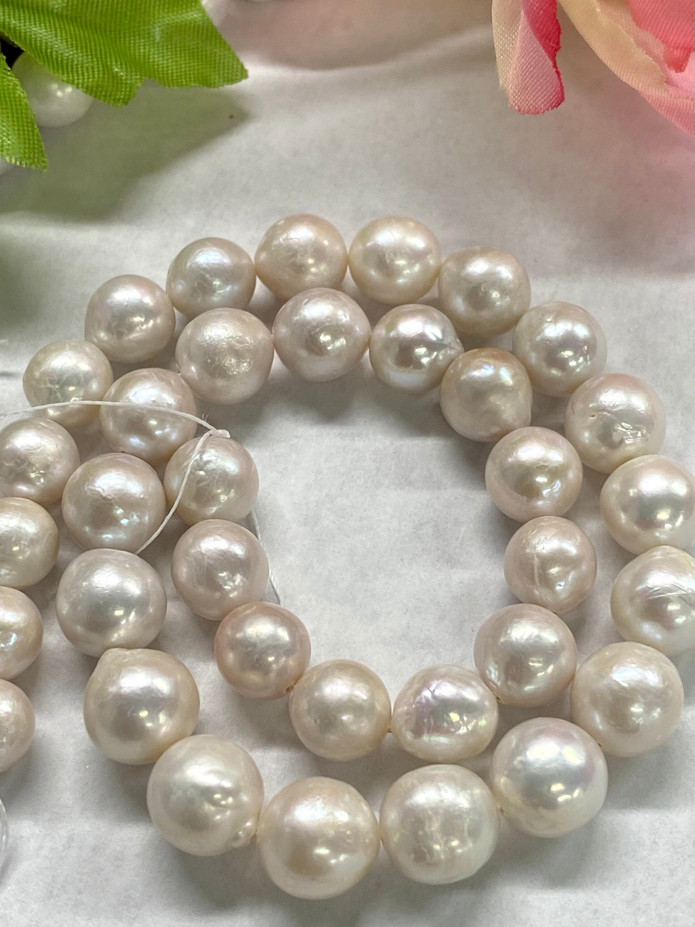 9-11mmX11-12mm Genuine Baroque Edison Pearl, white oval fire flameball pearl, metallic luster baroque pearls, 15" full strand 36pc+ beads
