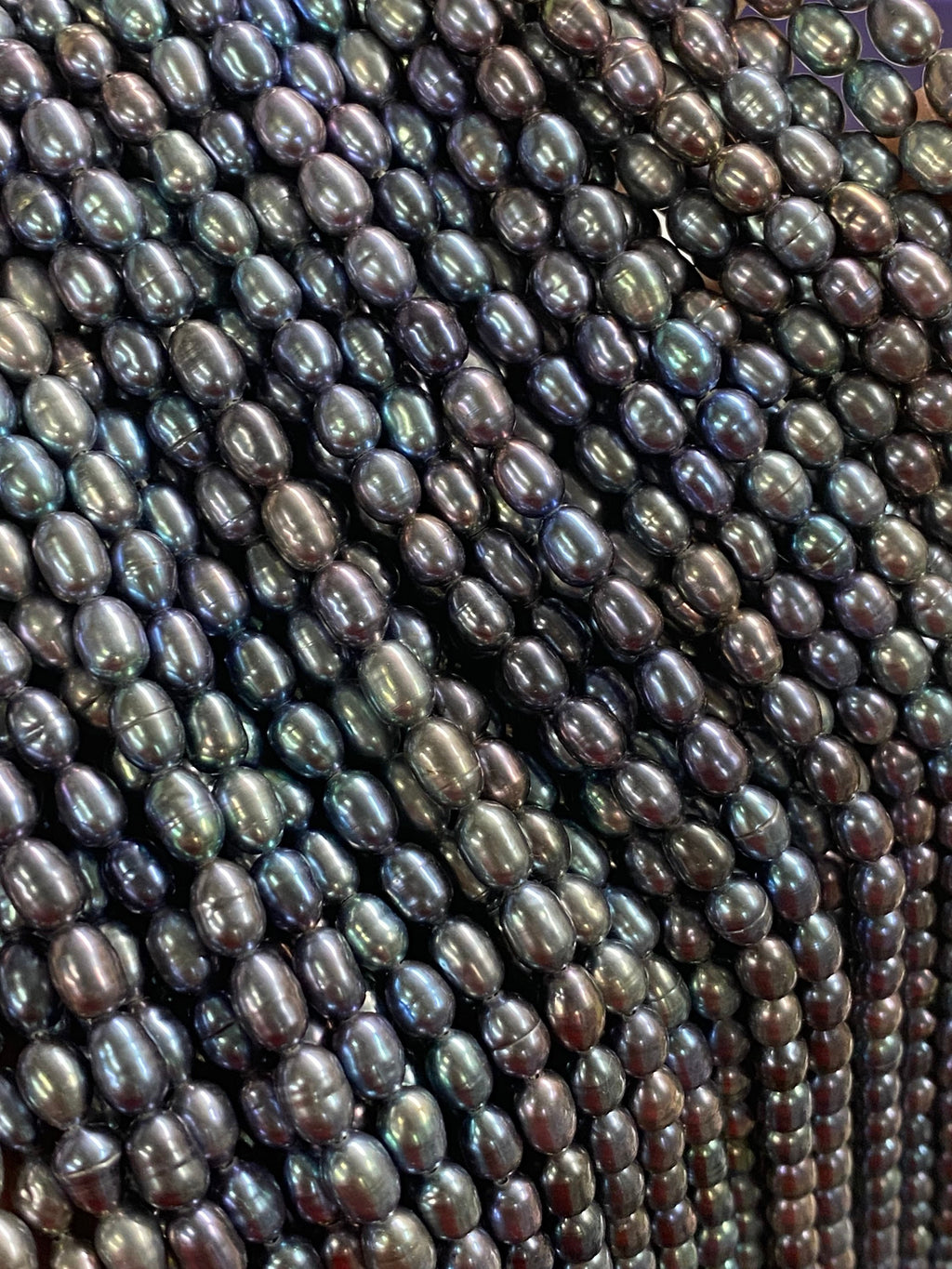 AA+ 4.5mmX6mm Oval Rice Freshwater Pearl, white/peach/peacock blue/silver Full strand 15" 60pc rice seeds genuine pearl beads--New Arrival