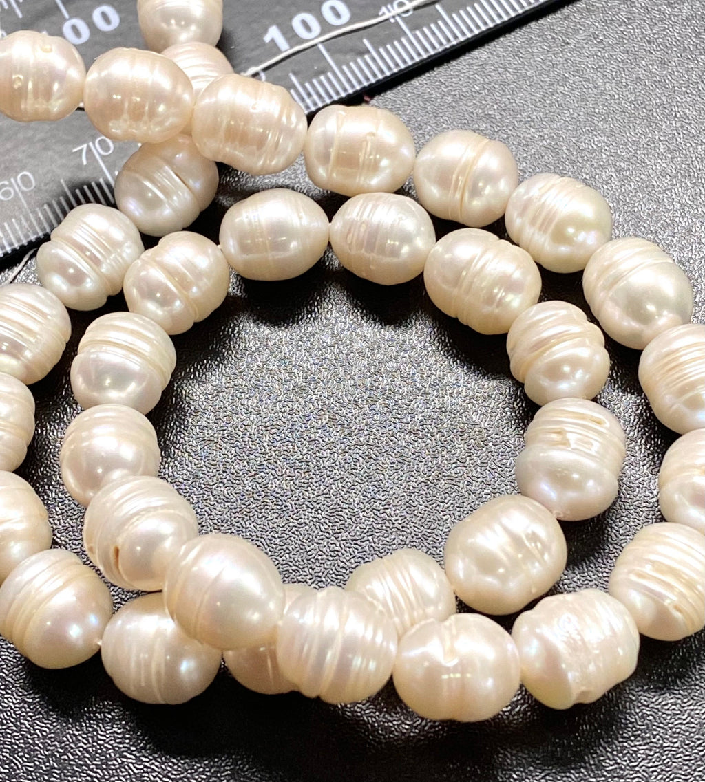 Large hole AAA 10-11mmX11-12mm white natural oval circled baroque freshwater pearl, 10+ pc circled Rice pearl beads,#RS3020w