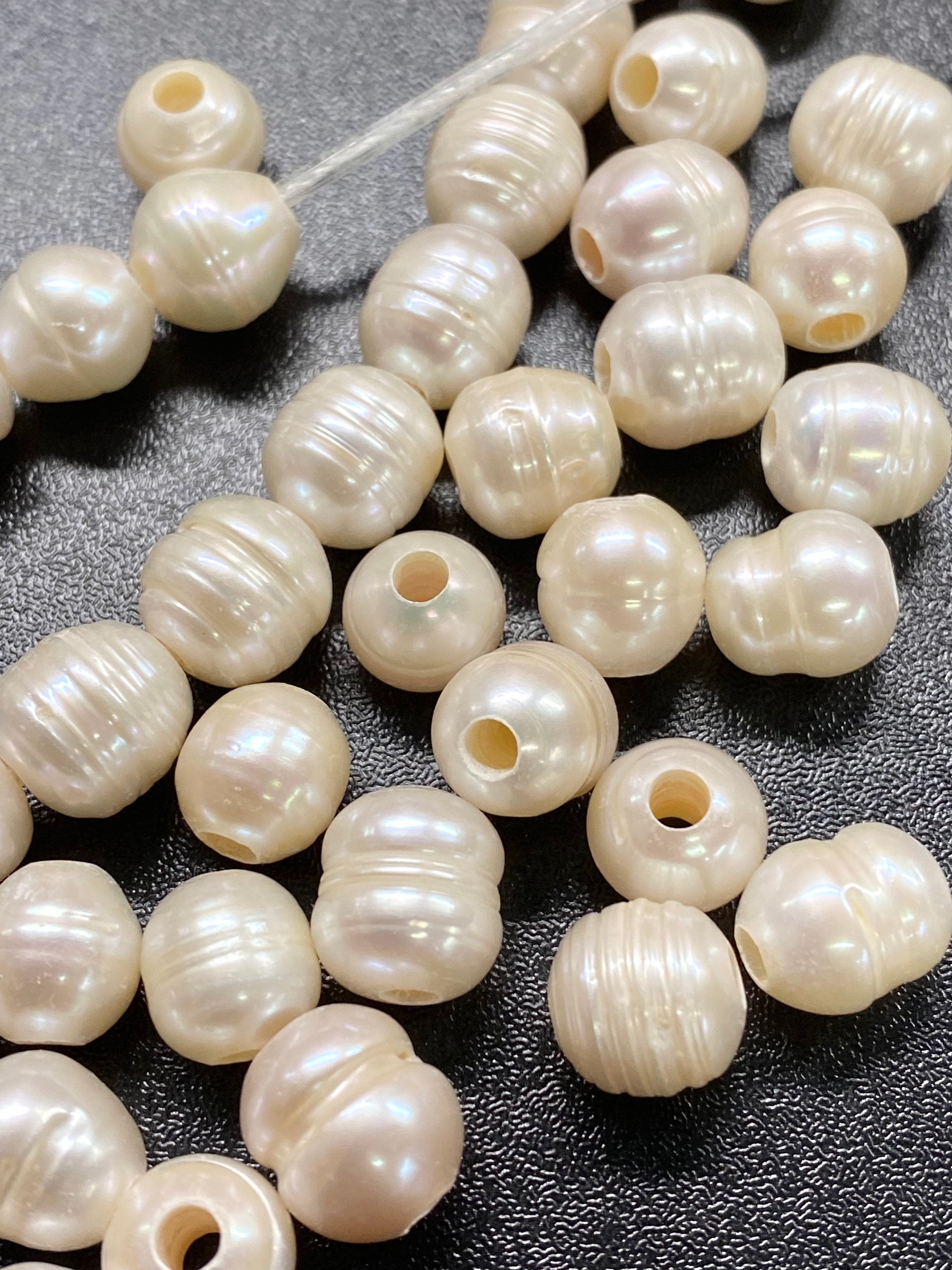 Large hole AAA 10-11mmX11-12mm white natural oval circled baroque freshwater pearl, 10+ pc circled Rice pearl beads,#RS3020w