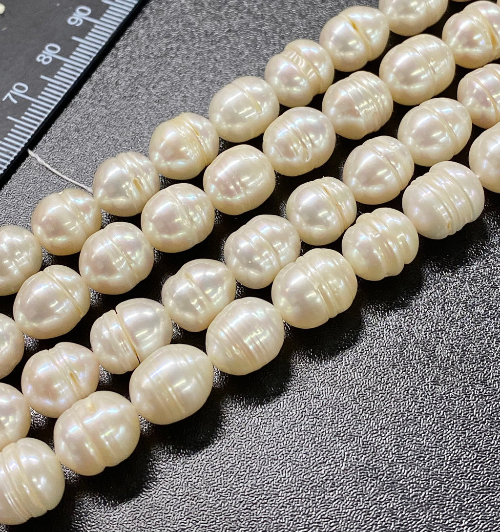 Large hole AAA 10-11mmX11-12mm white natural oval circled baroque freshwater pearl, 10+ pc circled Rice pearl beads,#RS3020w