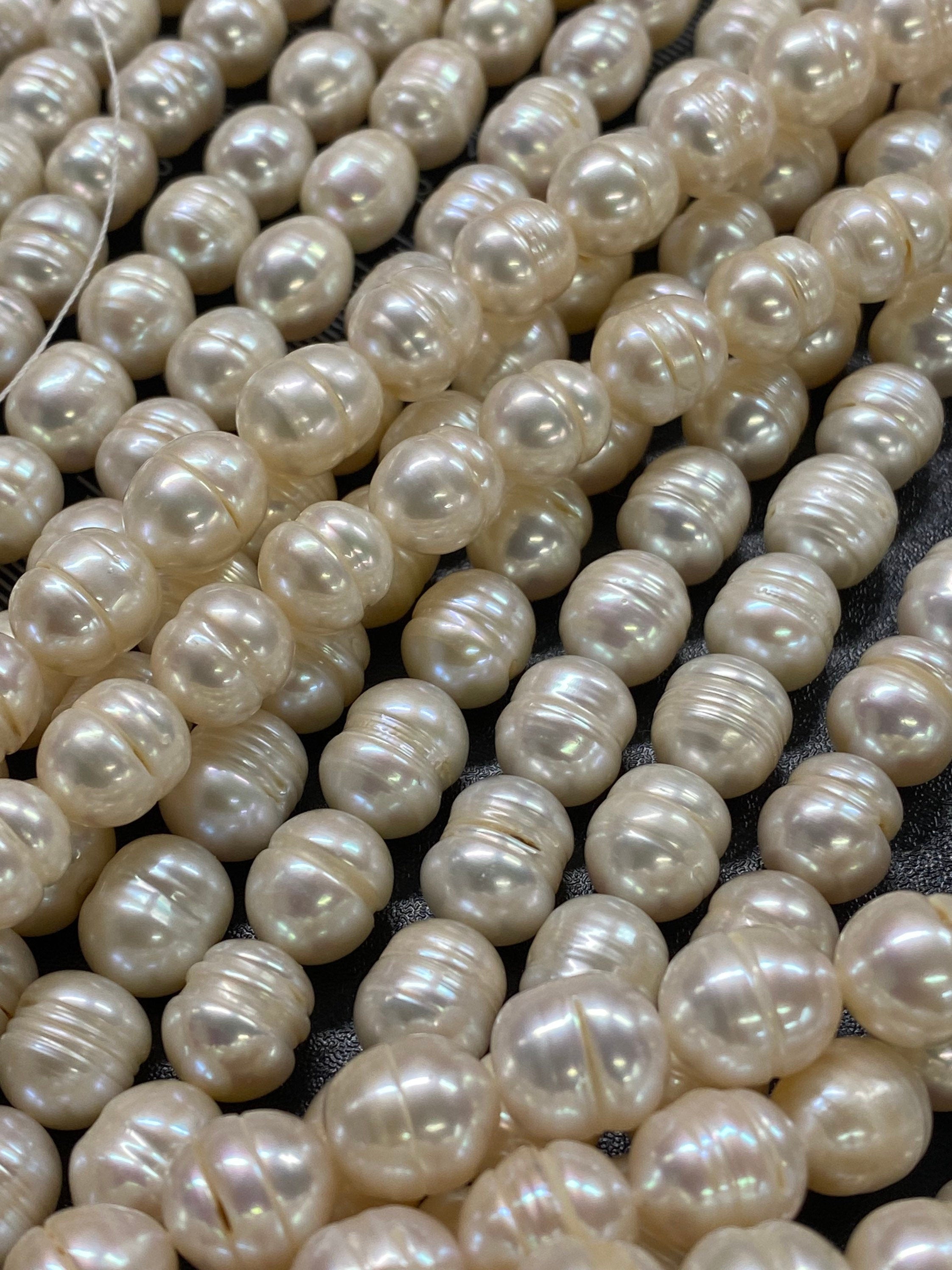 Large hole AAA 10-11mmX11-12mm white natural oval circled baroque freshwater pearl, 10+ pc circled Rice pearl beads,#RS3020w