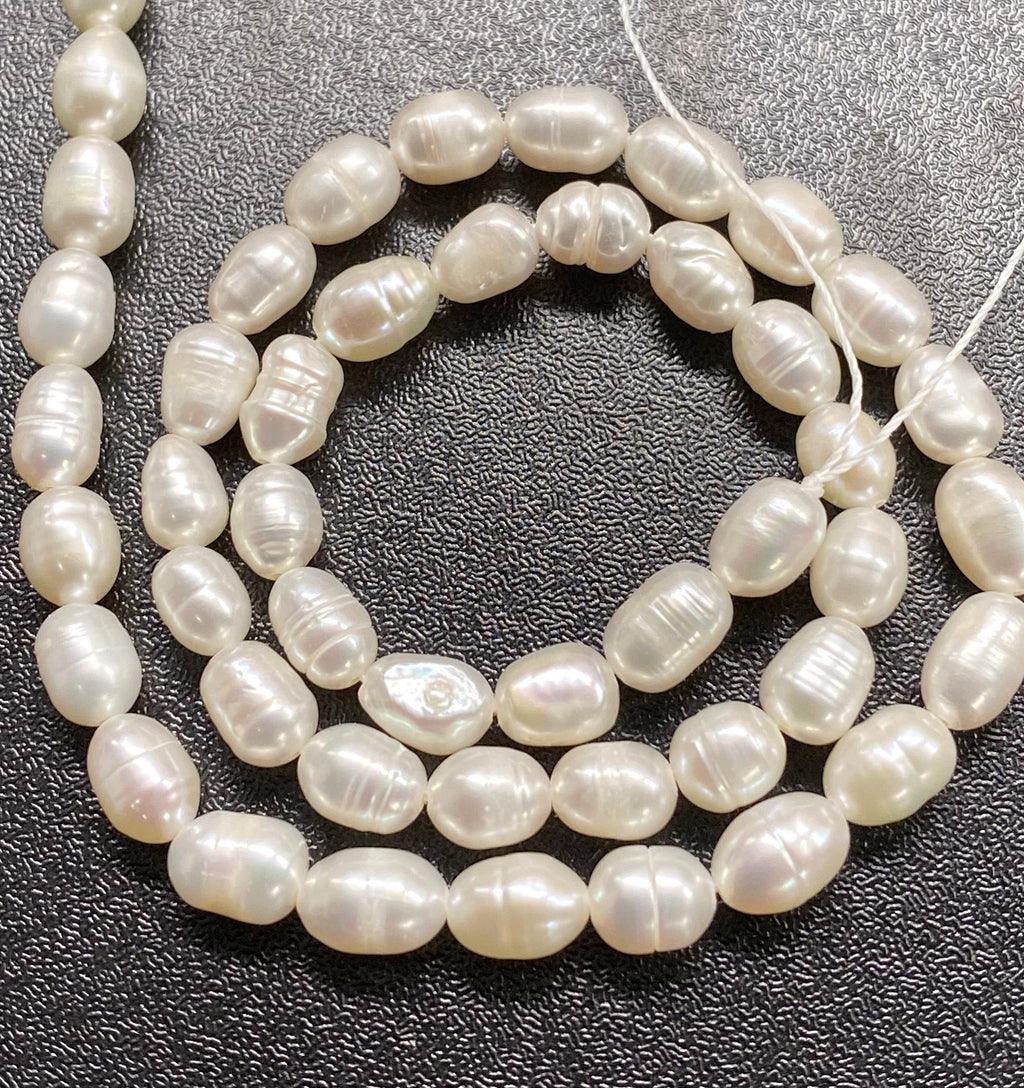 NEW SALE AA 5-6mm X 7mm ivory white Baroque oval Freshwater pearl,  14” full strand genuine pebble nugget pearl,  rice pearl beads #BA4105A