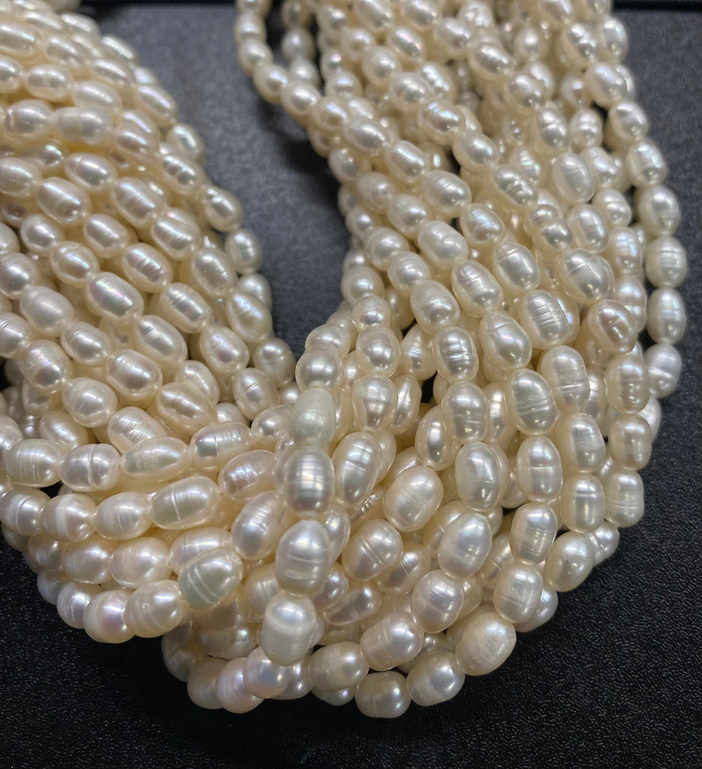 NEW SALE AA 5-6mm X 7mm ivory white Baroque oval Freshwater pearl,  14” full strand genuine pebble nugget pearl,  rice pearl beads #BA4105A