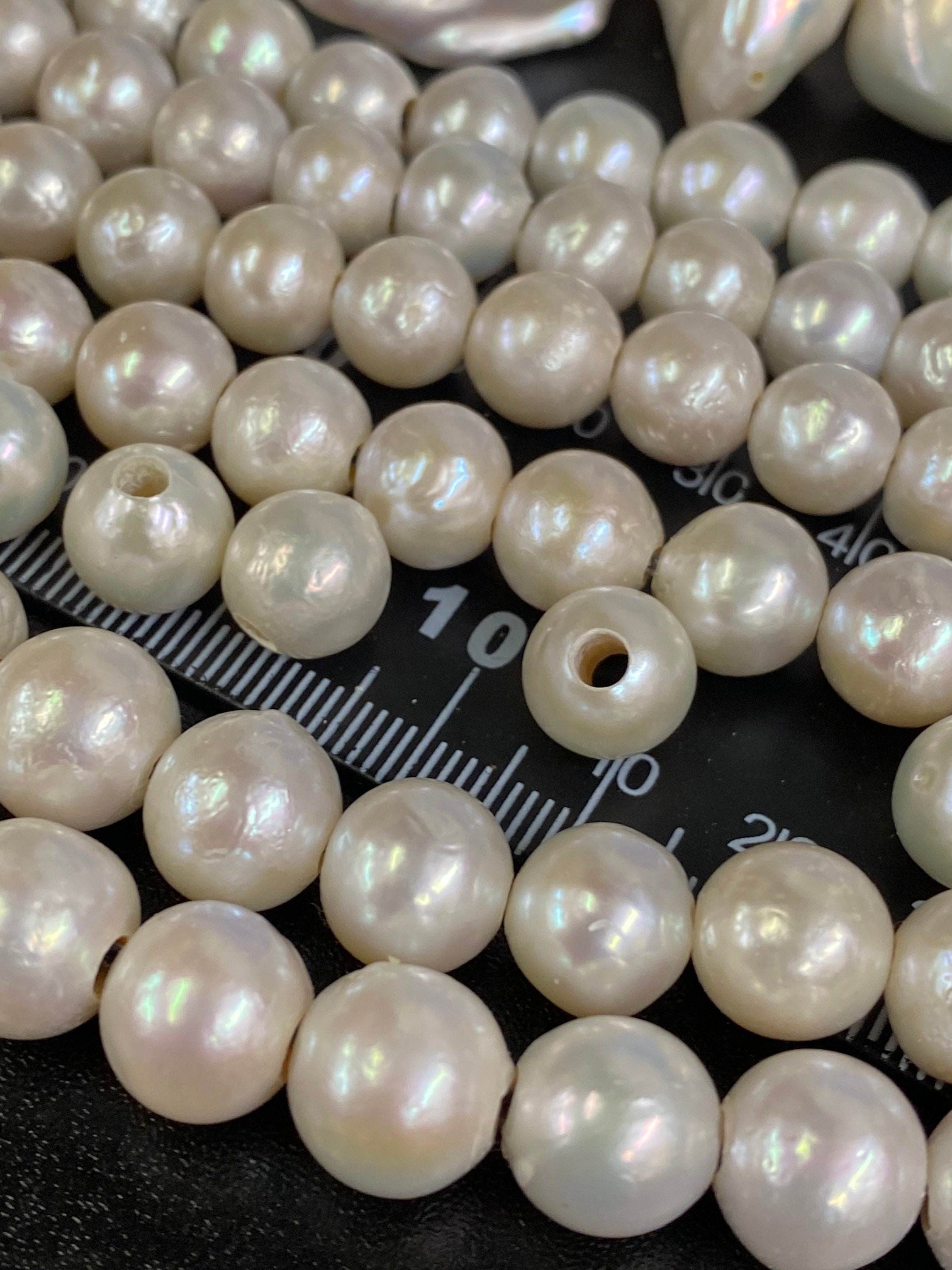 AA+ 9-11mm Genuine Edison round Cultured Pearl, white round fire flameball pearl, super stunning luster pearls, 2.2mm 3mm large hole choice