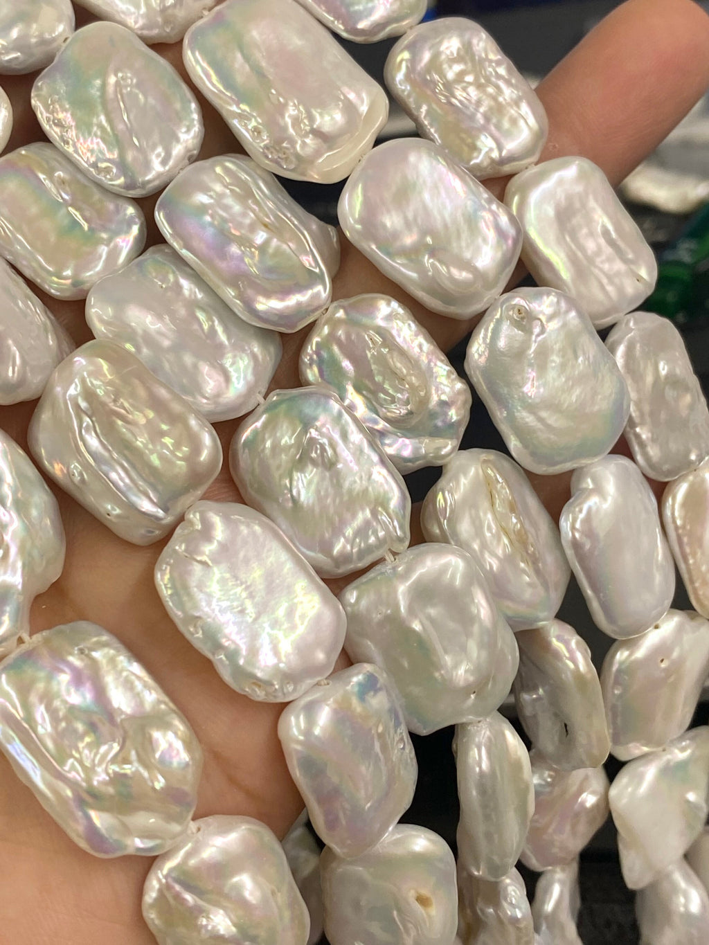 AA 15X20mm Baroque Square Pearl beads, thick natural ivory White Genuine square Freshwater Pearl luster half strand 7.5"  NEW SALE KC3031