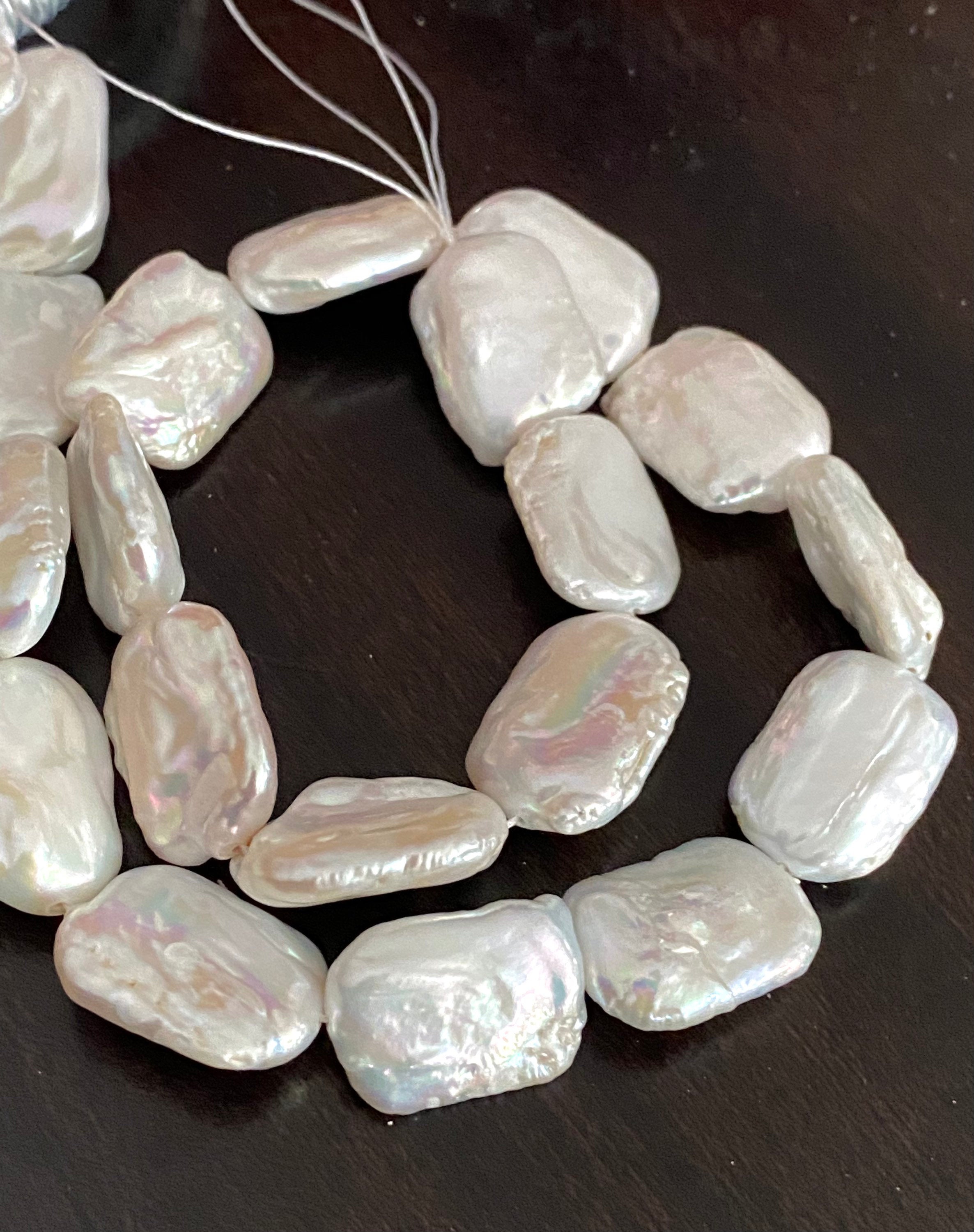 AA 15X20mm Baroque Square Pearl beads, thick natural ivory White Genuine square Freshwater Pearl luster half strand 7.5"  NEW SALE KC3031