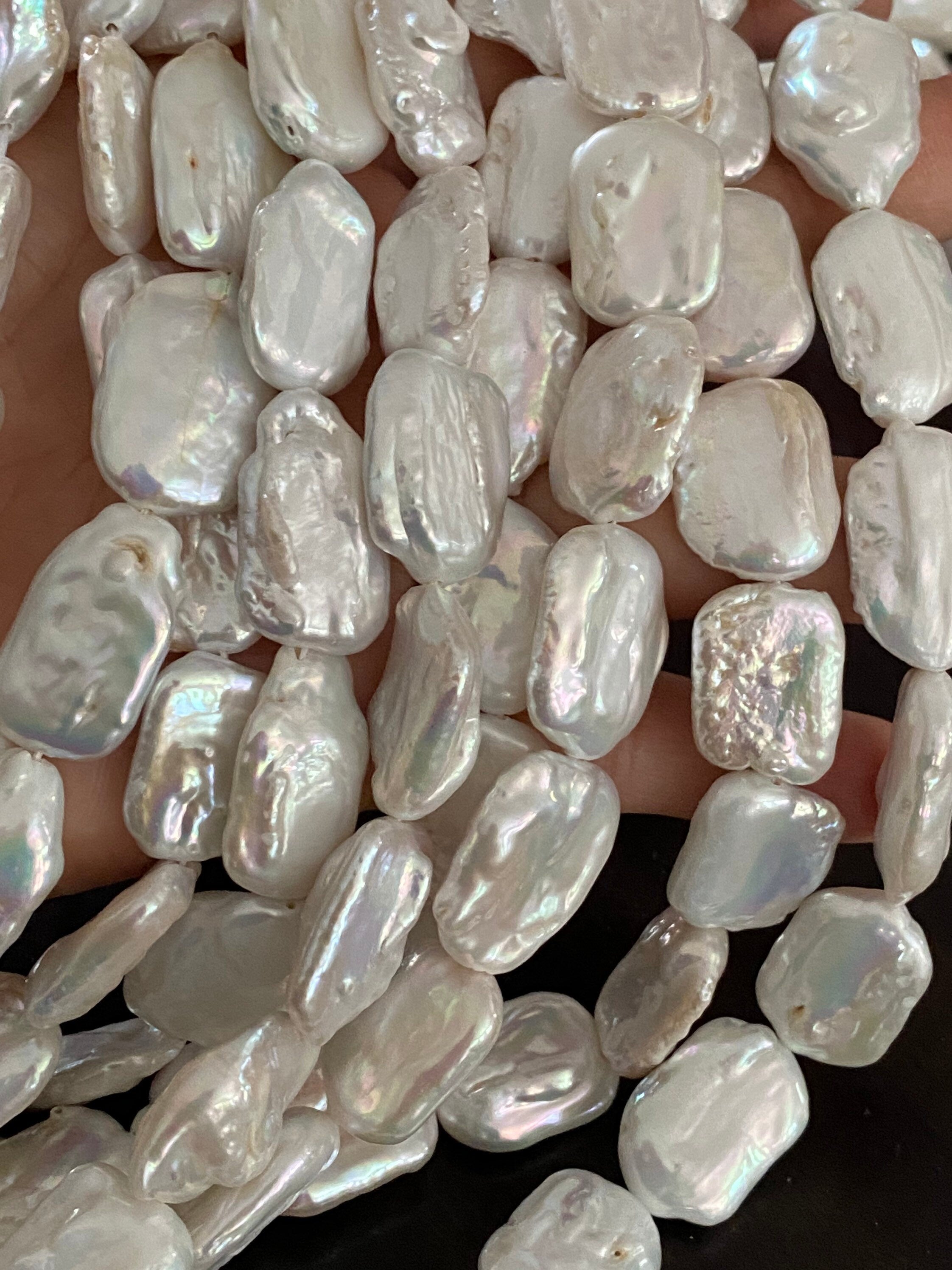 AA 15X20mm Baroque Square Pearl beads, thick natural ivory White Genuine square Freshwater Pearl luster half strand 7.5"  NEW SALE KC3031