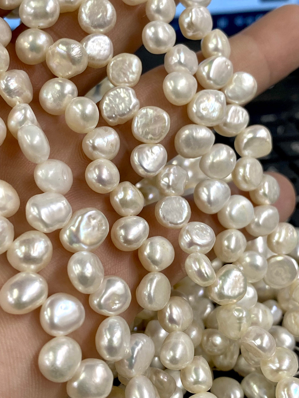 Corn Pearl Dancing Pearl Freshwater Pearl white ivory 7-8mm ON SALE----16'' full strand-----  Wholesale promotion