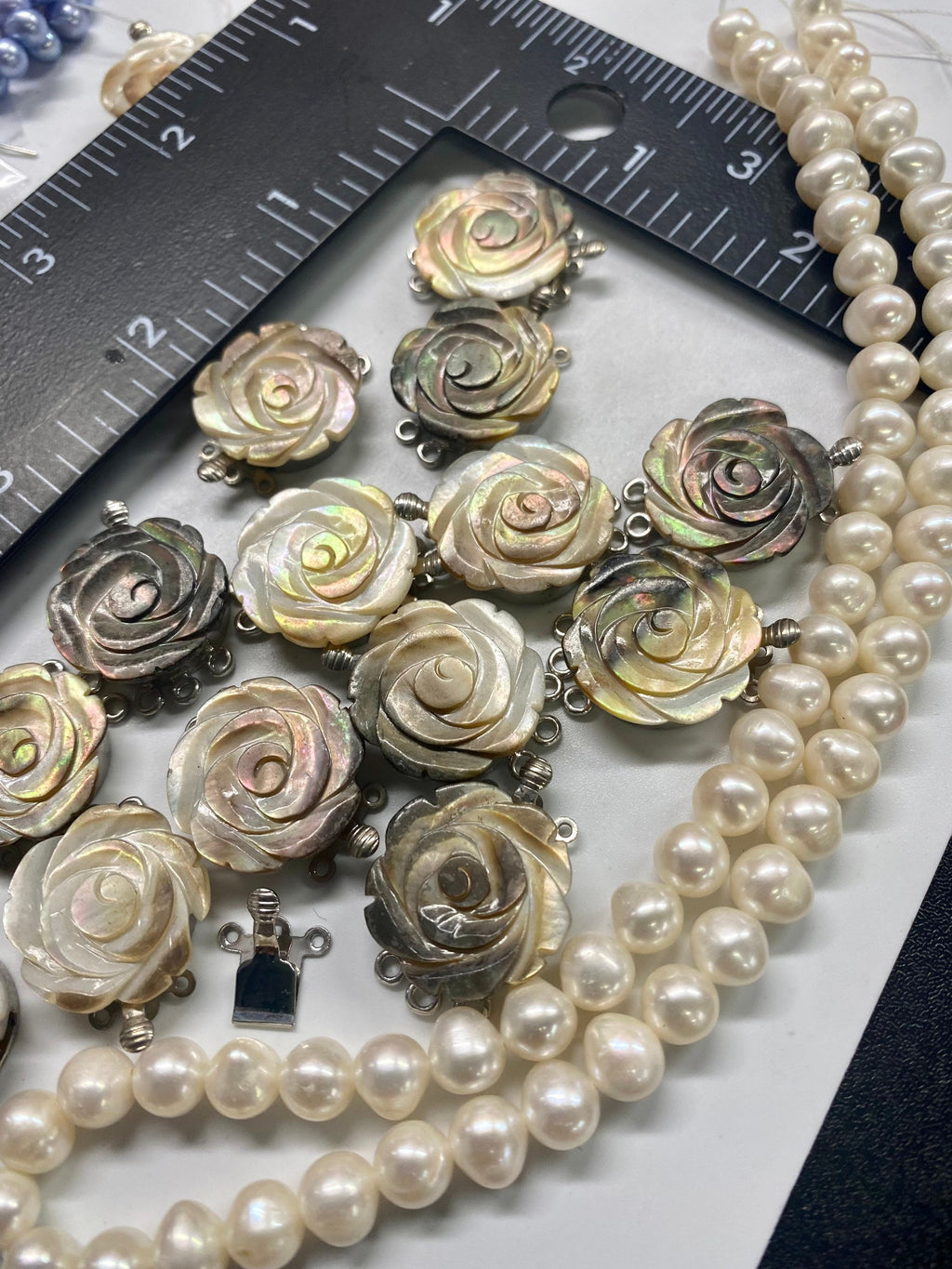 Clasp for Three strands design, 30mm Rose Flower clasp Made by mother of pearl, carved shell clasp for pearls-----PRomotion for designers