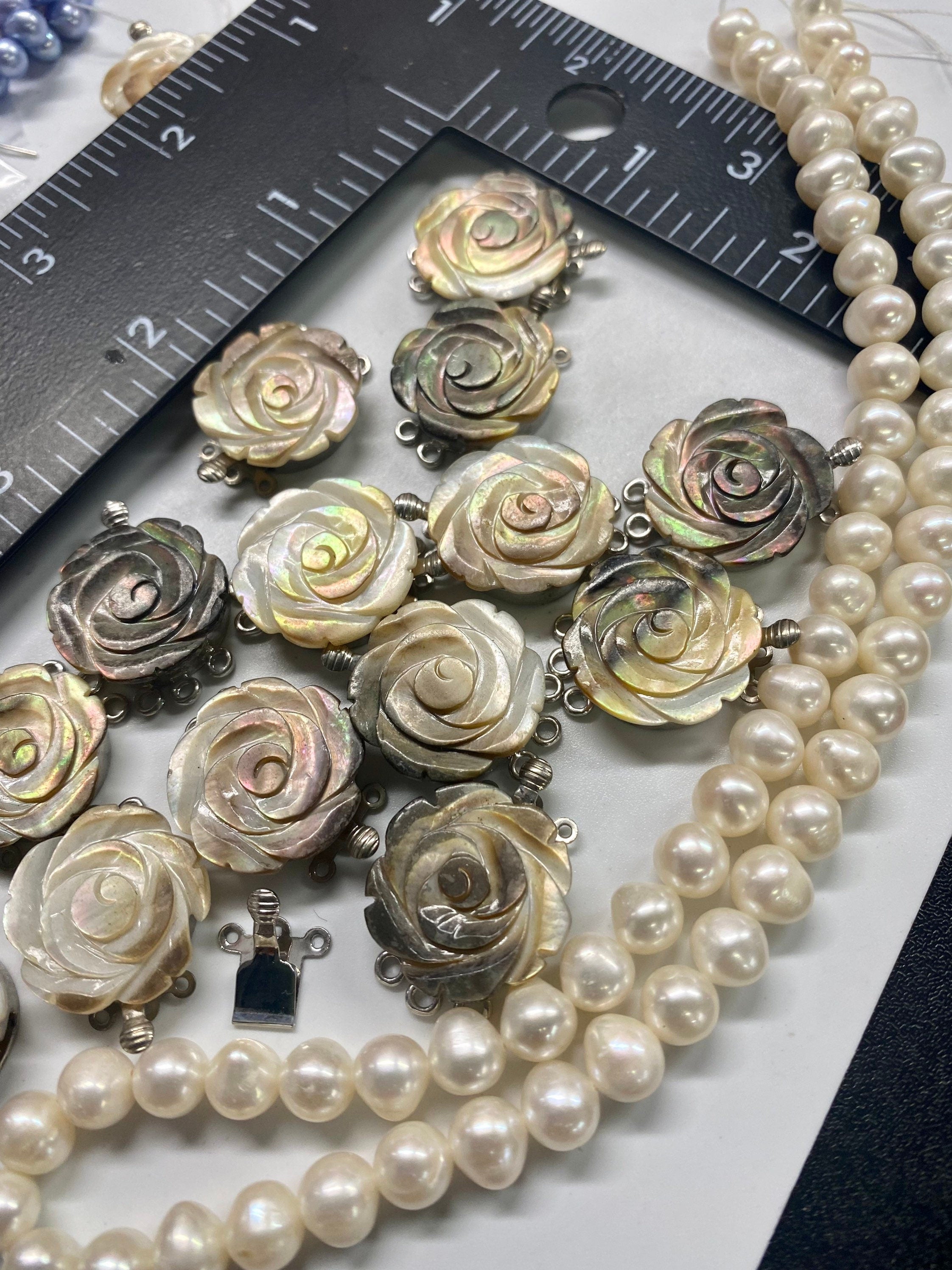 Clasp for Three strands design, 30mm Rose Flower clasp Made by mother of pearl, carved shell clasp for pearls-----PRomotion for designers