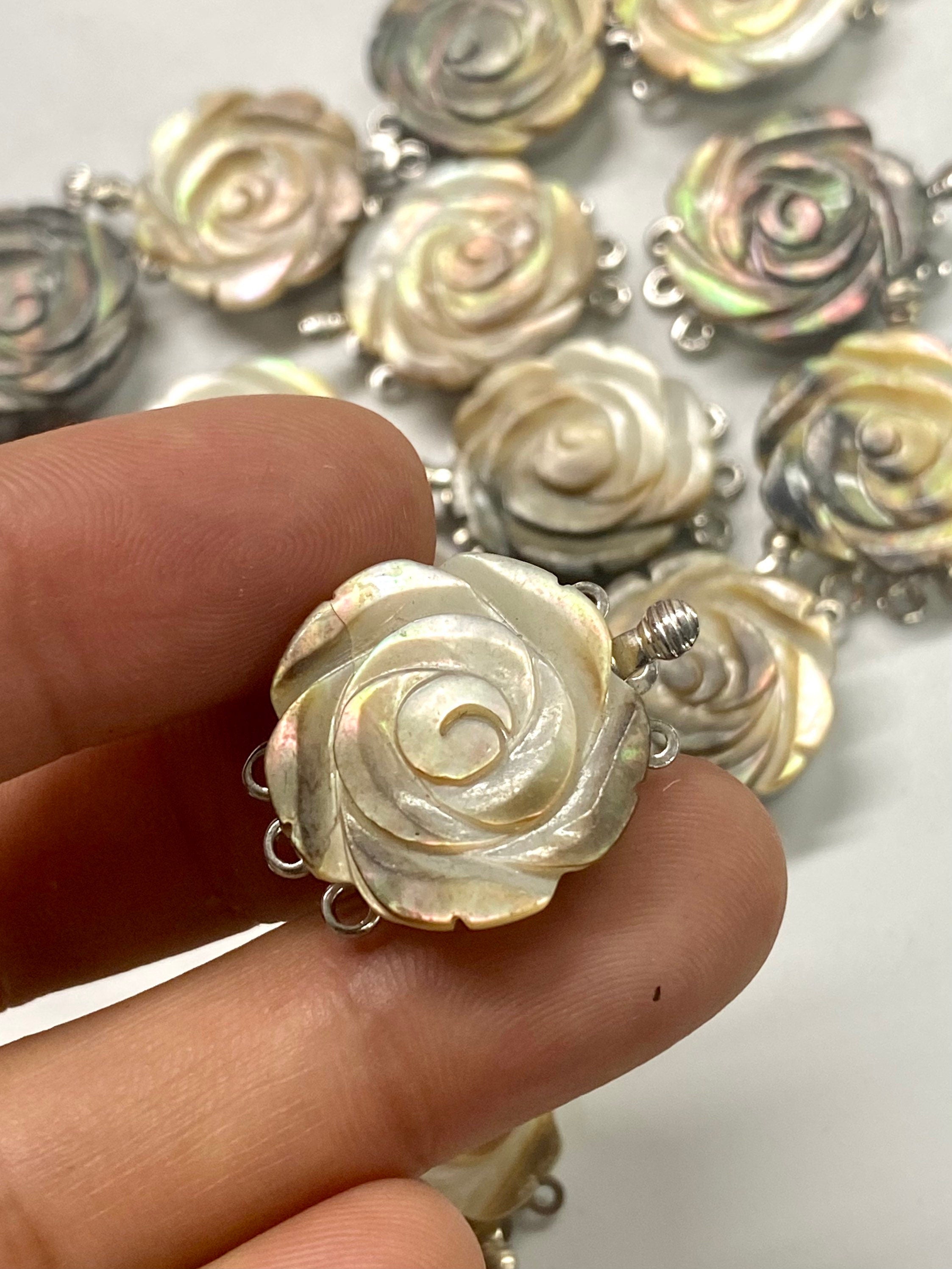 Clasp for Three strands design, 30mm Rose Flower clasp Made by mother of pearl, carved shell clasp for pearls-----PRomotion for designers