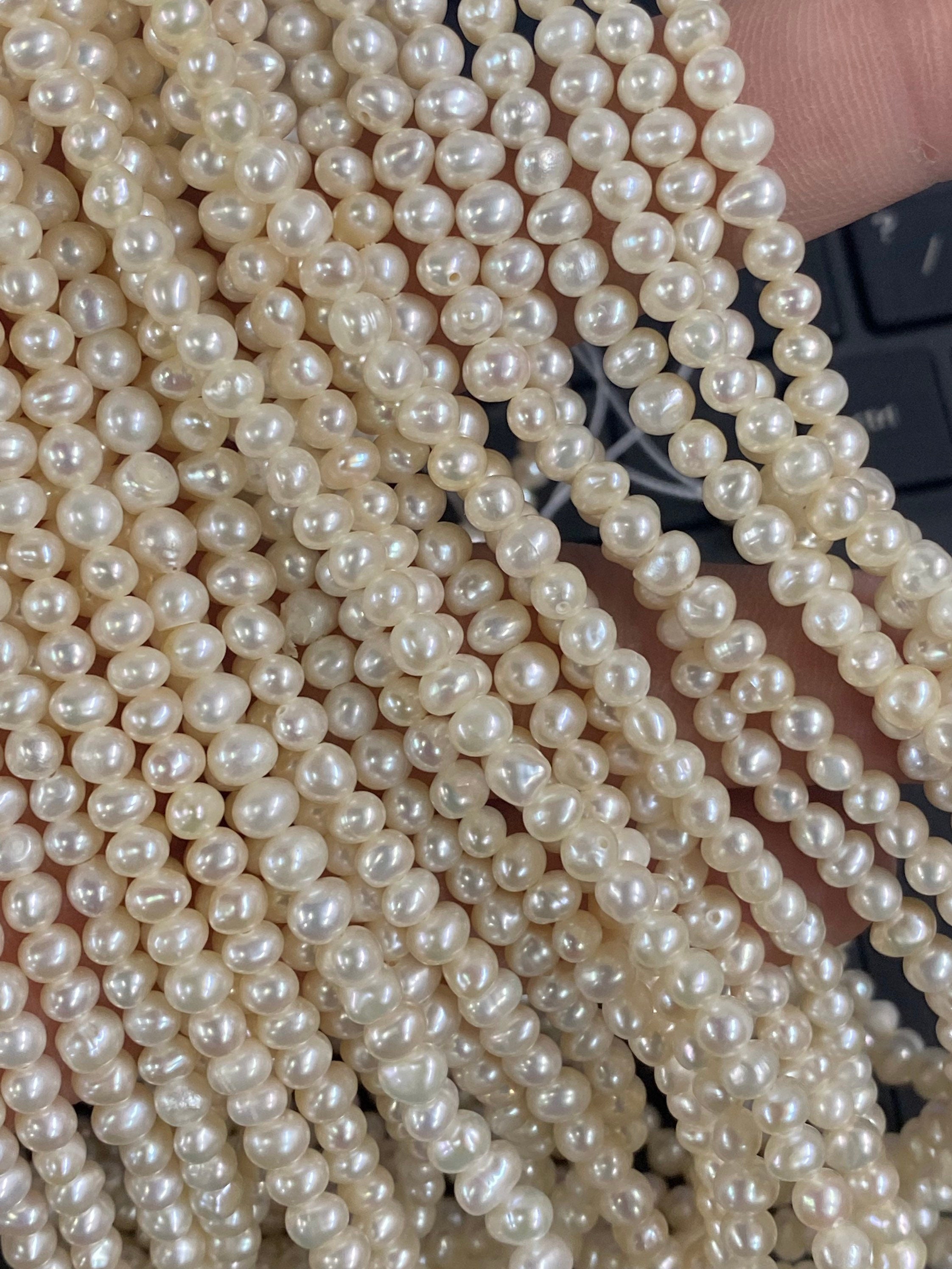 4 - 4.5mm Seed A-AA Freshwater Pearl, luster Ivory white off round potato 14 inch full strand 100+ pearl beads---NEW ARRIVAL deal SD71001