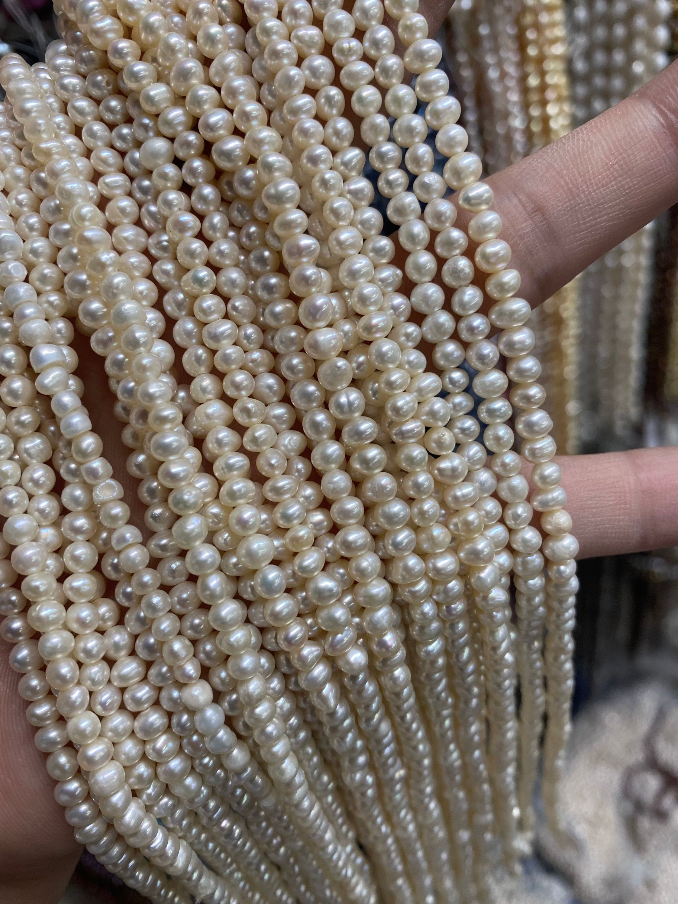 4 - 4.5mm Seed A~AA Freshwater Pearl, luster Ivory white off round potato 14 inch full strand 95+ pearl beads---NEW ARRIVAL deal SD71001-4