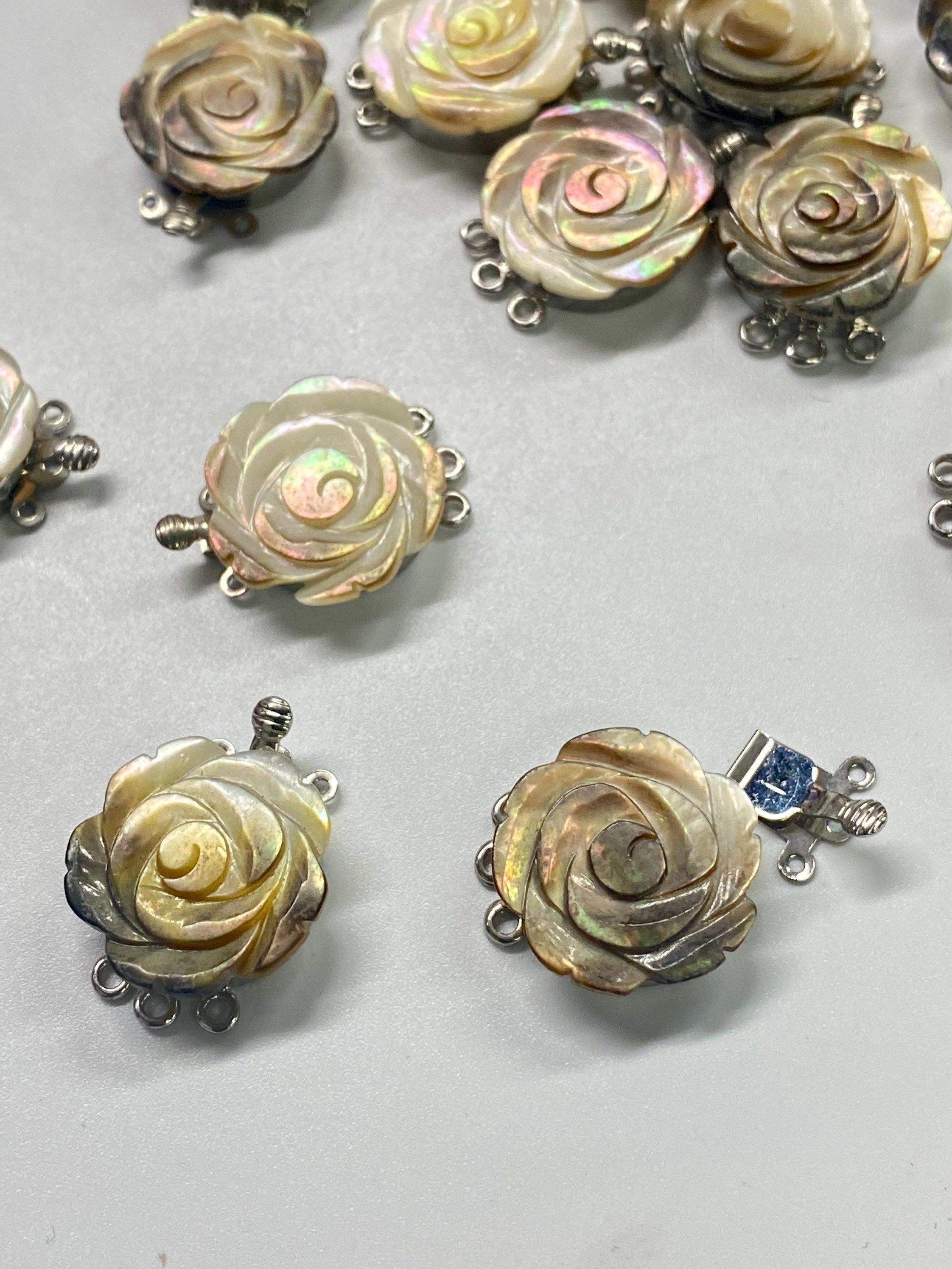 Clasp for Three strands design, 30mm Rose Flower clasp Made by mother of pearl, carved shell clasp for pearls-----PRomotion for designers