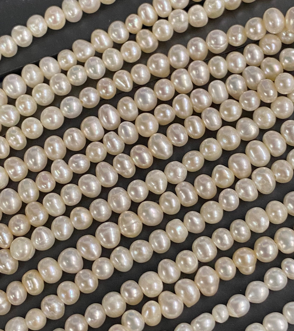 4 - 4.5mm Seed A~AA Freshwater Pearl, luster Ivory white off round potato 14 inch full strand 95+ pearl beads---NEW ARRIVAL deal SD71001-4