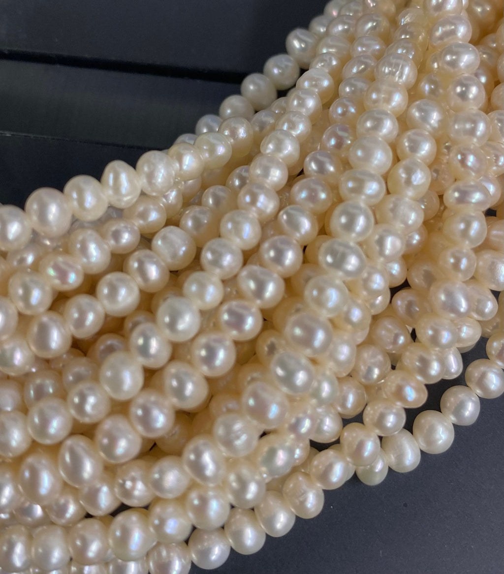 4 - 4.5mm Seed A~AA Freshwater Pearl, luster Ivory white off round potato 14 inch full strand 95+ pearl beads---NEW ARRIVAL deal SD71001-4