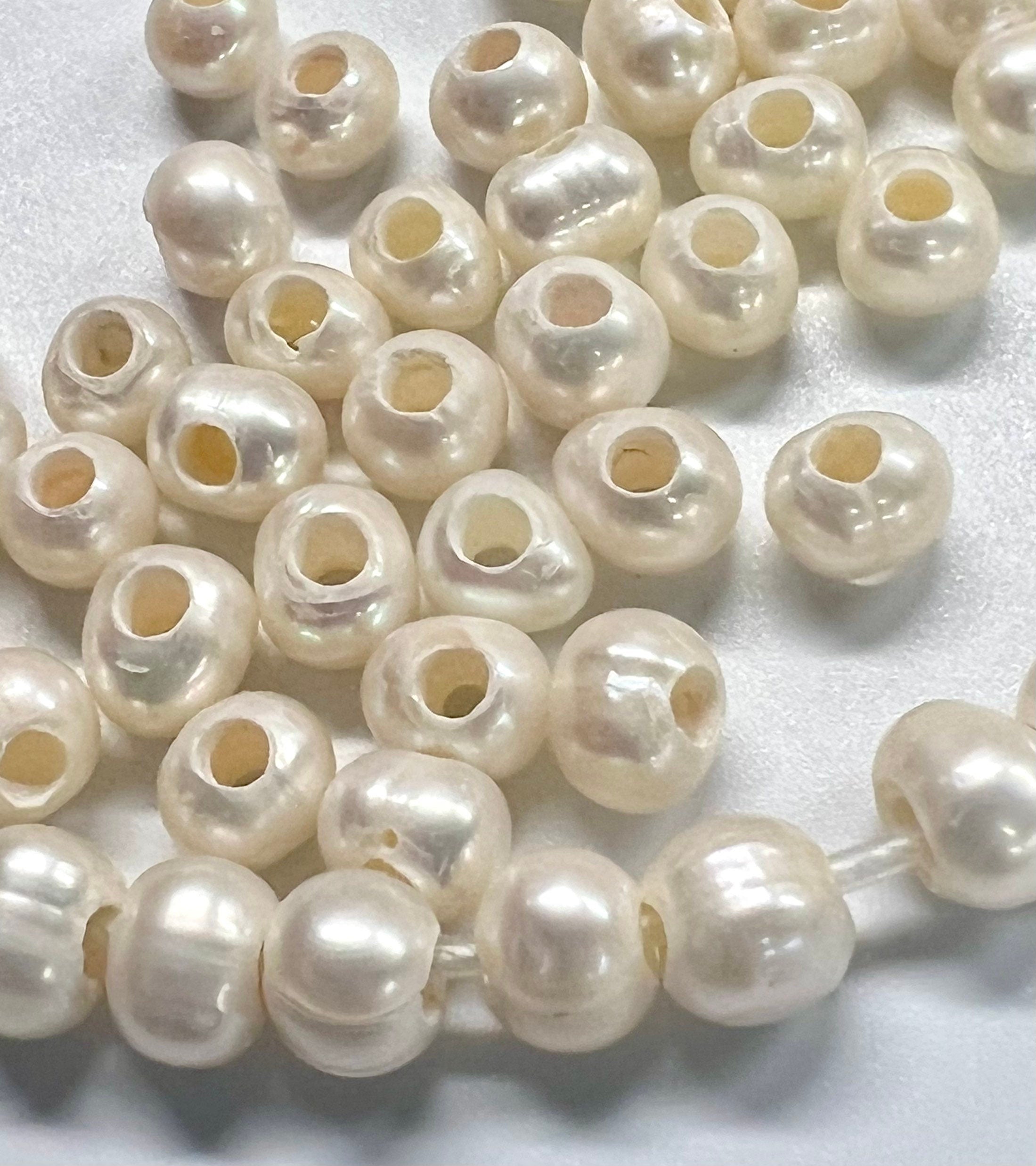 Large Hole 7.5-8.5mm Round  potato Ivory white Large Hole Freshwater Pearl, 10pc set 2.2mm 3mm hole SALE 40% OFF #LH820085 New Arrival