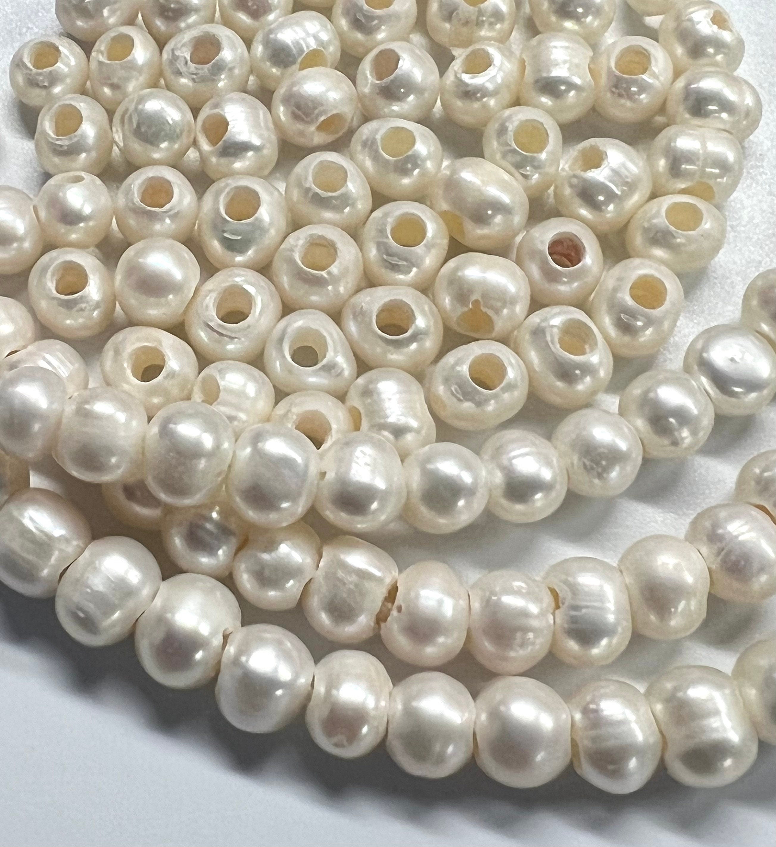 Large Hole 7.5-8.5mm Round  potato Ivory white Large Hole Freshwater Pearl, 10pc set 2.2mm 3mm hole SALE 40% OFF #LH820085 New Arrival