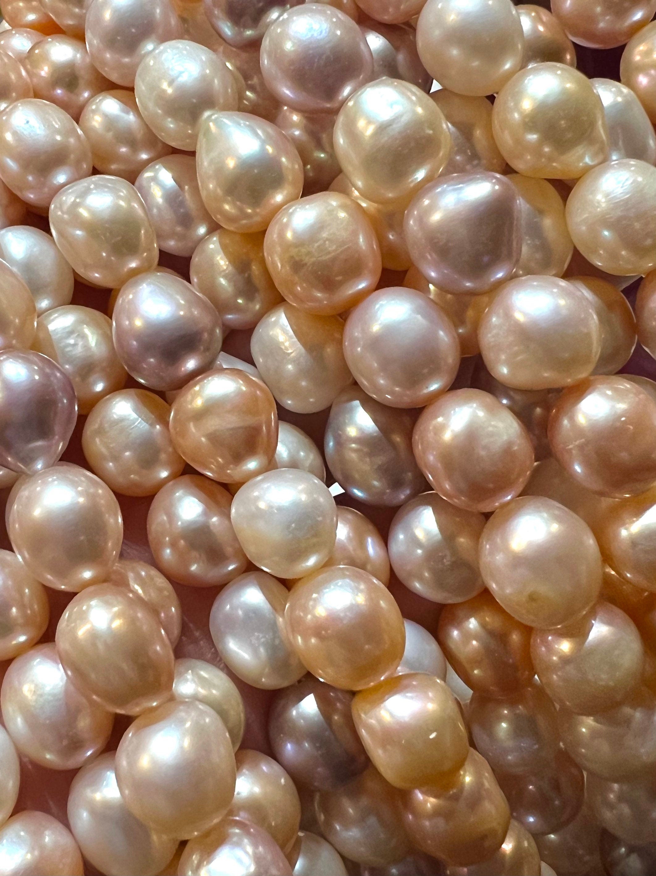 AA+ 9mmX10-12mm Baroque Freshwater Pearl, Luster Multi Natural color, White Champagne Pink metallic, 15" Full Strand--- NEW Arrival Sale