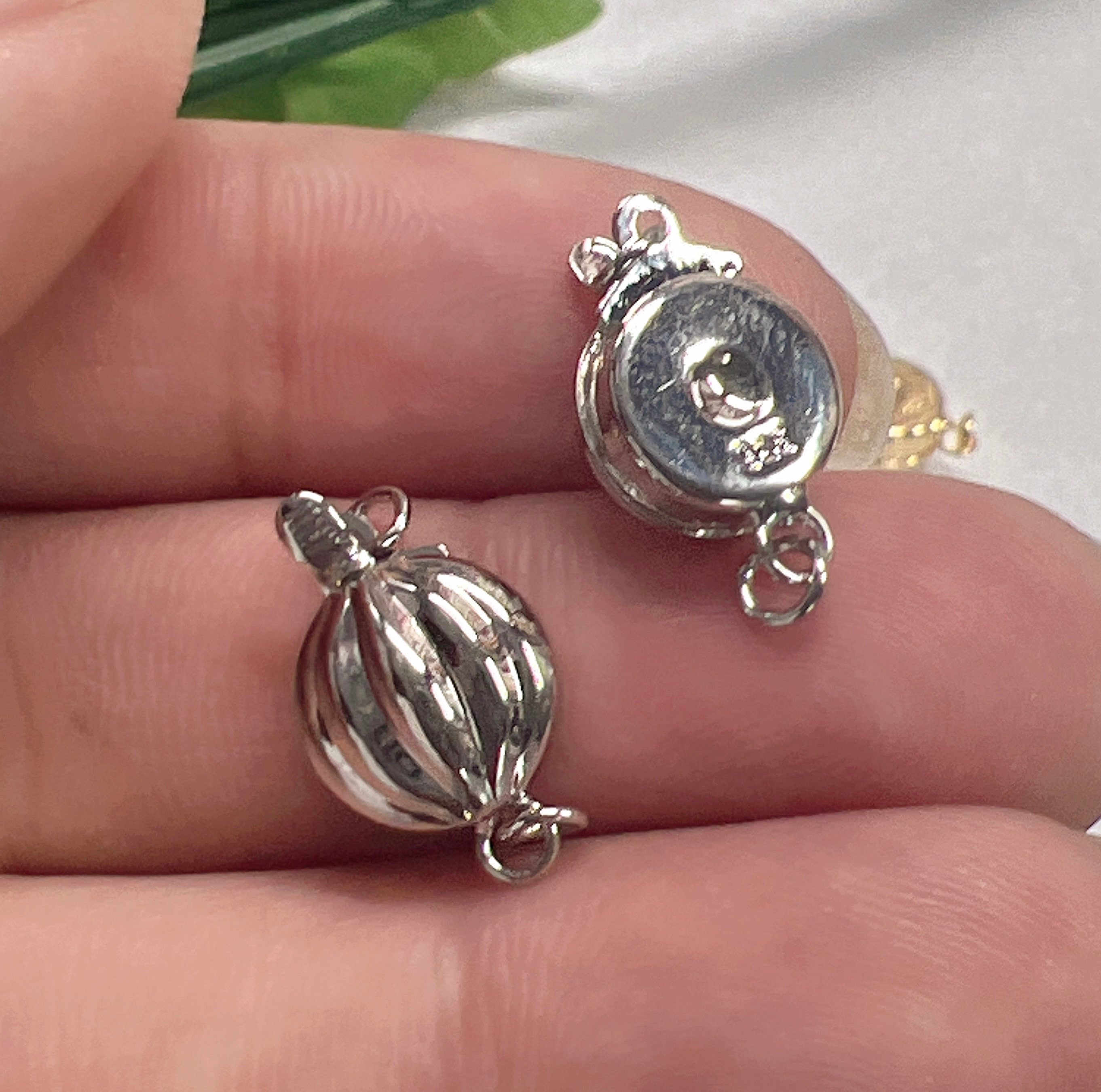 925 sterling silver 10mm round pearl Clasp, White yellow rose Gold vermeiled silver Clasp, beading box round clasp, wholesale #FDC015 NEW