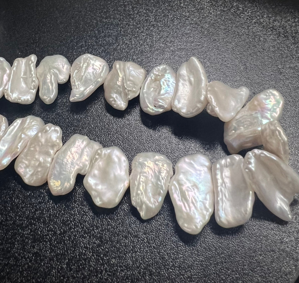 AAA 10X20mm Ivory Natural Biwa Pearls Side drilled baroque biwa stick pearls, half strand 7" 18+ pieces beads, for designer #CB6208