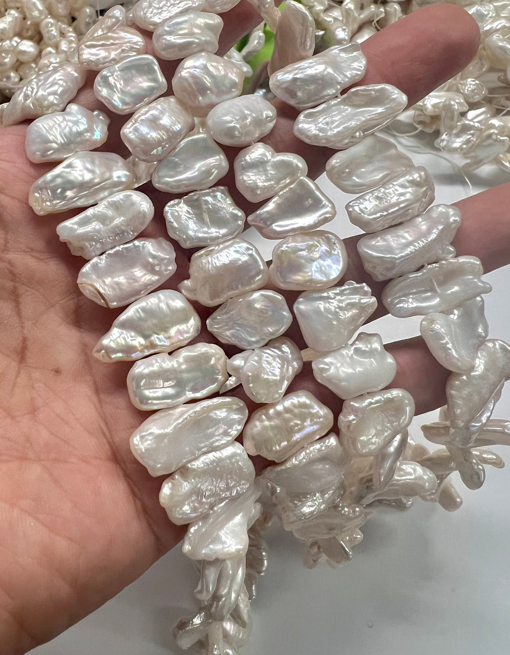 AAA 10X20mm Ivory Natural Biwa Pearls Side drilled baroque biwa stick pearls, half strand 7" 18+ pieces beads, for designer #CB6208