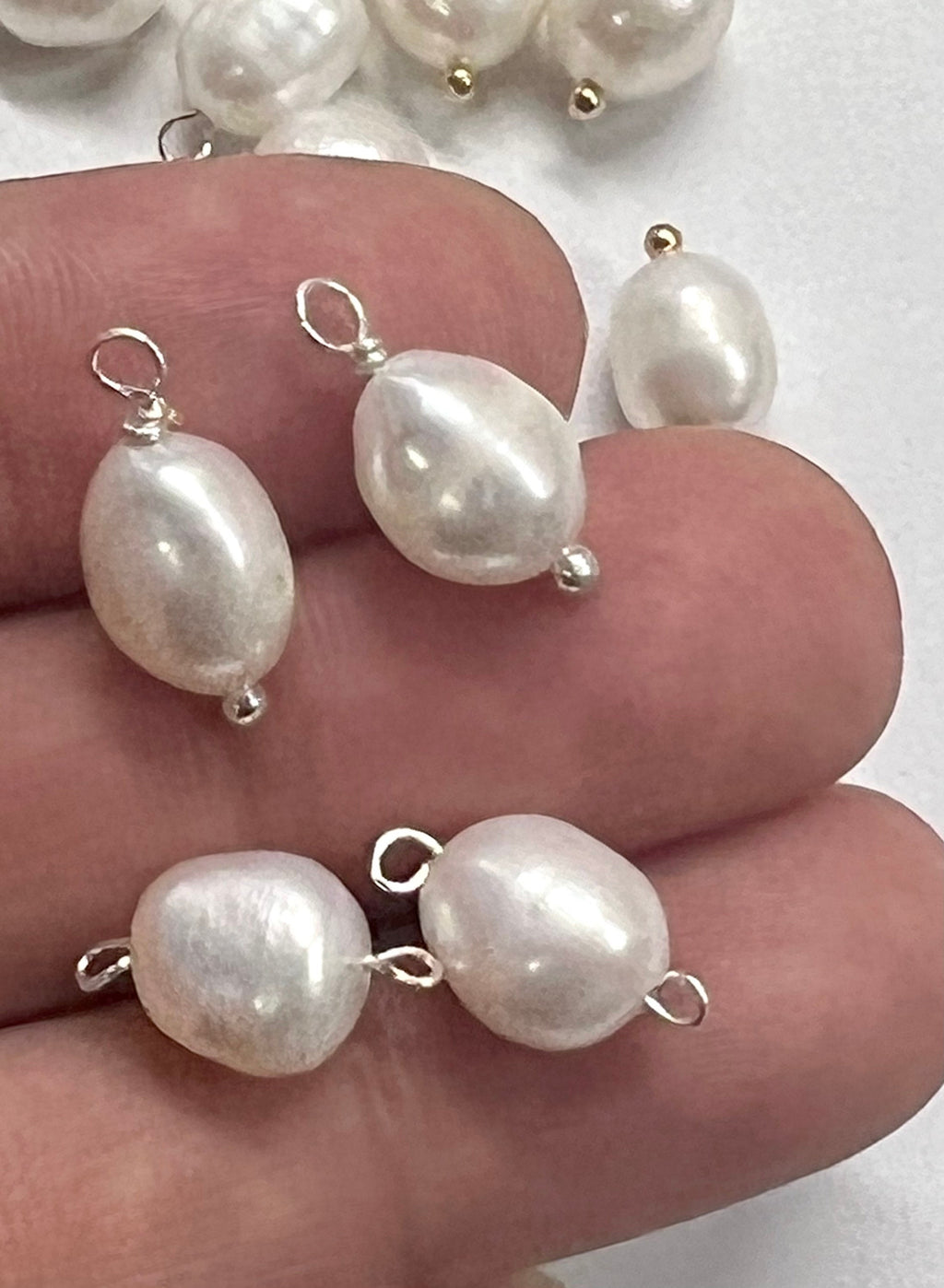 2pc 8-9mm Freshwater Pearl Dangle Pendant, DIY Making jewelry, baroque pearl Charm connection, 14k gold filled, 925 sterling silver USA made