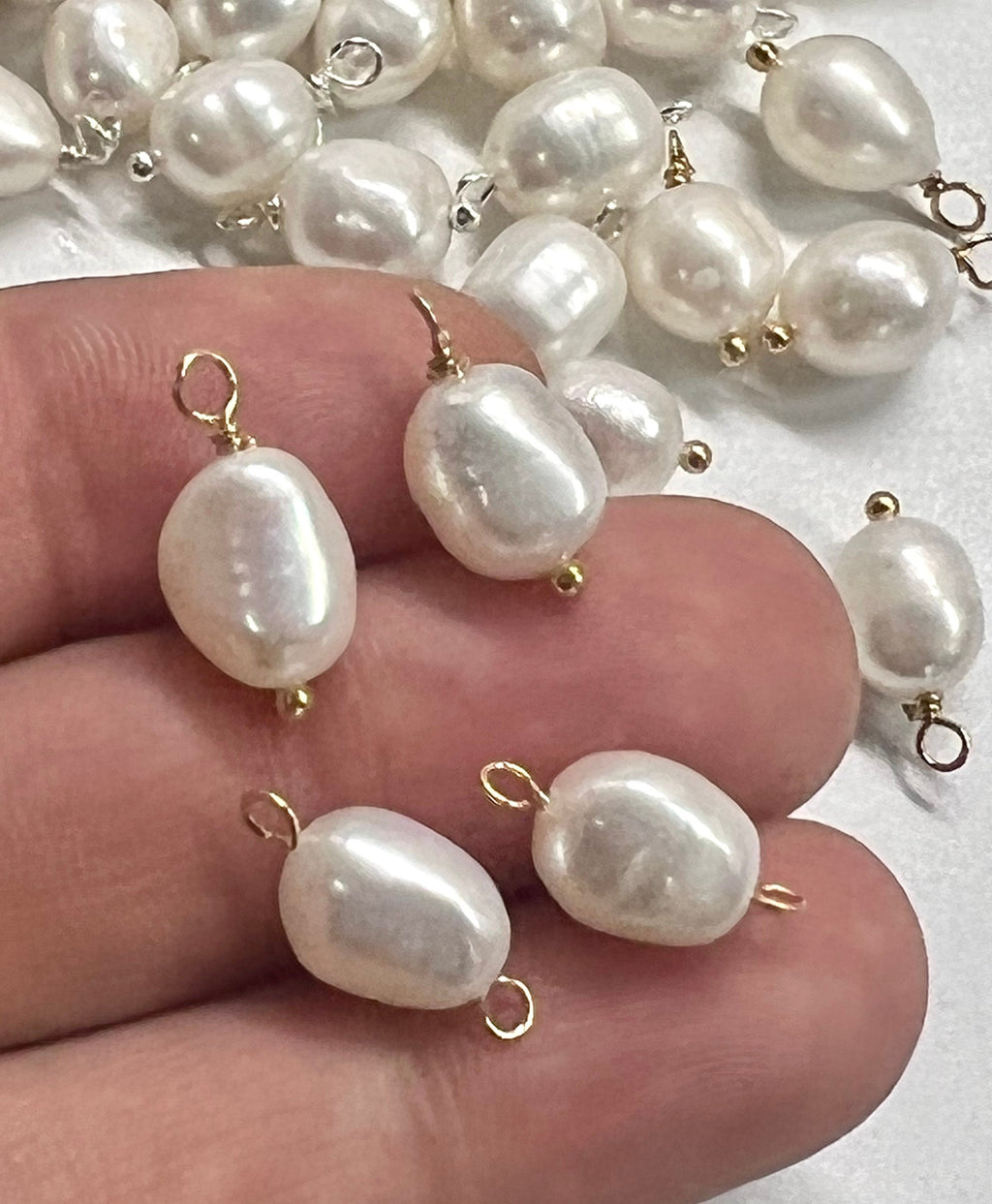 2pc 8-9mm Freshwater Pearl Dangle Pendant, DIY Making jewelry, baroque pearl Charm connection, 14k gold filled, 925 sterling silver USA made