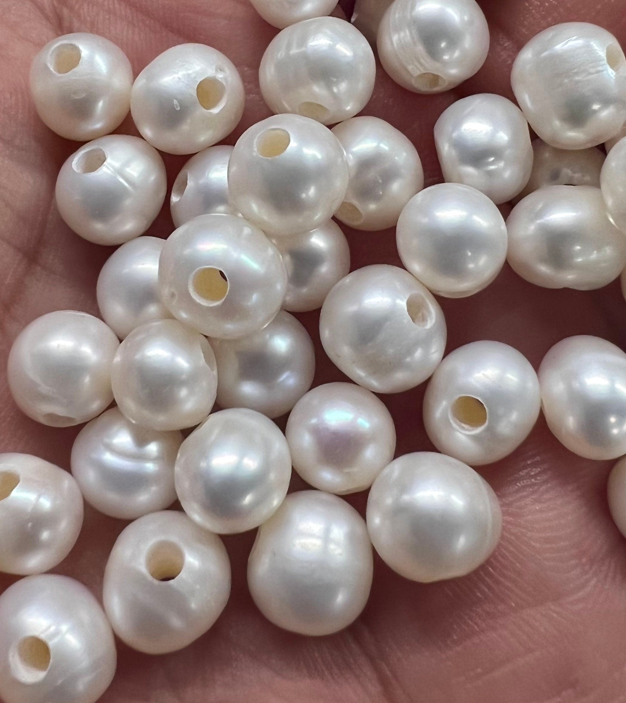 Large Hole 7.5-8.5mm Round  potato Ivory white Large Hole Freshwater Pearl, 10pc set 2.2mm 3mm hole SALE 40% OFF #LH820085 New Arrival