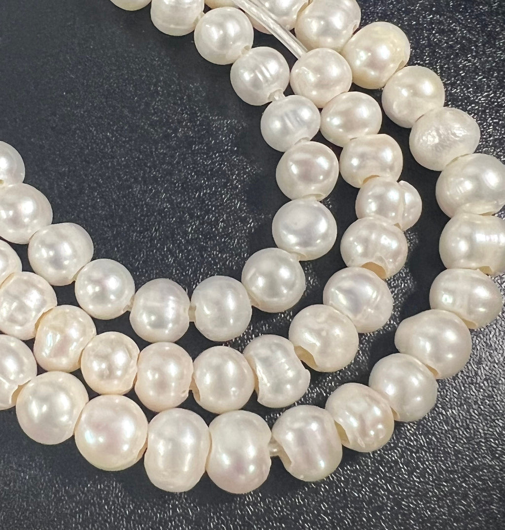 Large Hole 7.5-8.5mm Round  potato Ivory white Large Hole Freshwater Pearl, 10pc set 2.2mm 3mm hole SALE 40% OFF #LH820085 New Arrival