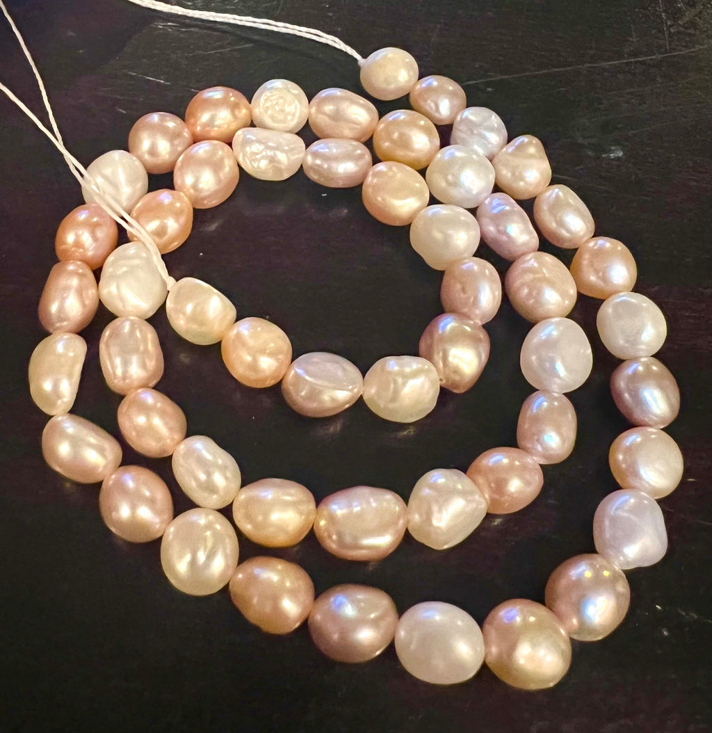 AA 6-7mmX8mm Multi Color Baroque Freshwater Pearl nugget pearl beads, mix Nature White Champagne Pink, 15" Full Strand, NEW Arrival Sale