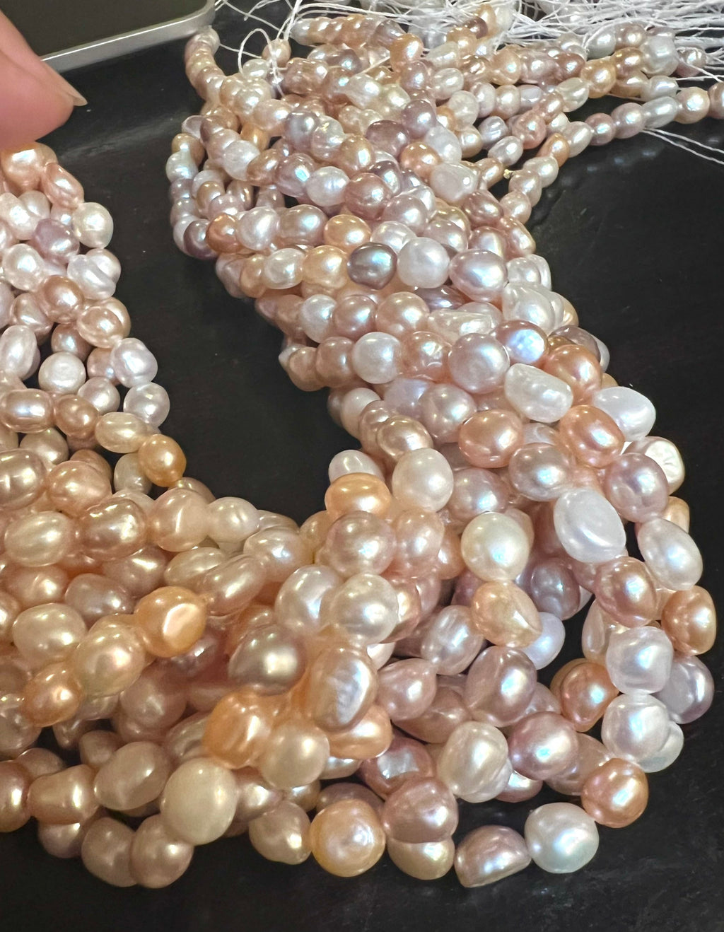 AA 6-7mmX8mm Multi Color Baroque Freshwater Pearl nugget pearl beads, mix Nature White Champagne Pink, 15" Full Strand, NEW Arrival Sale