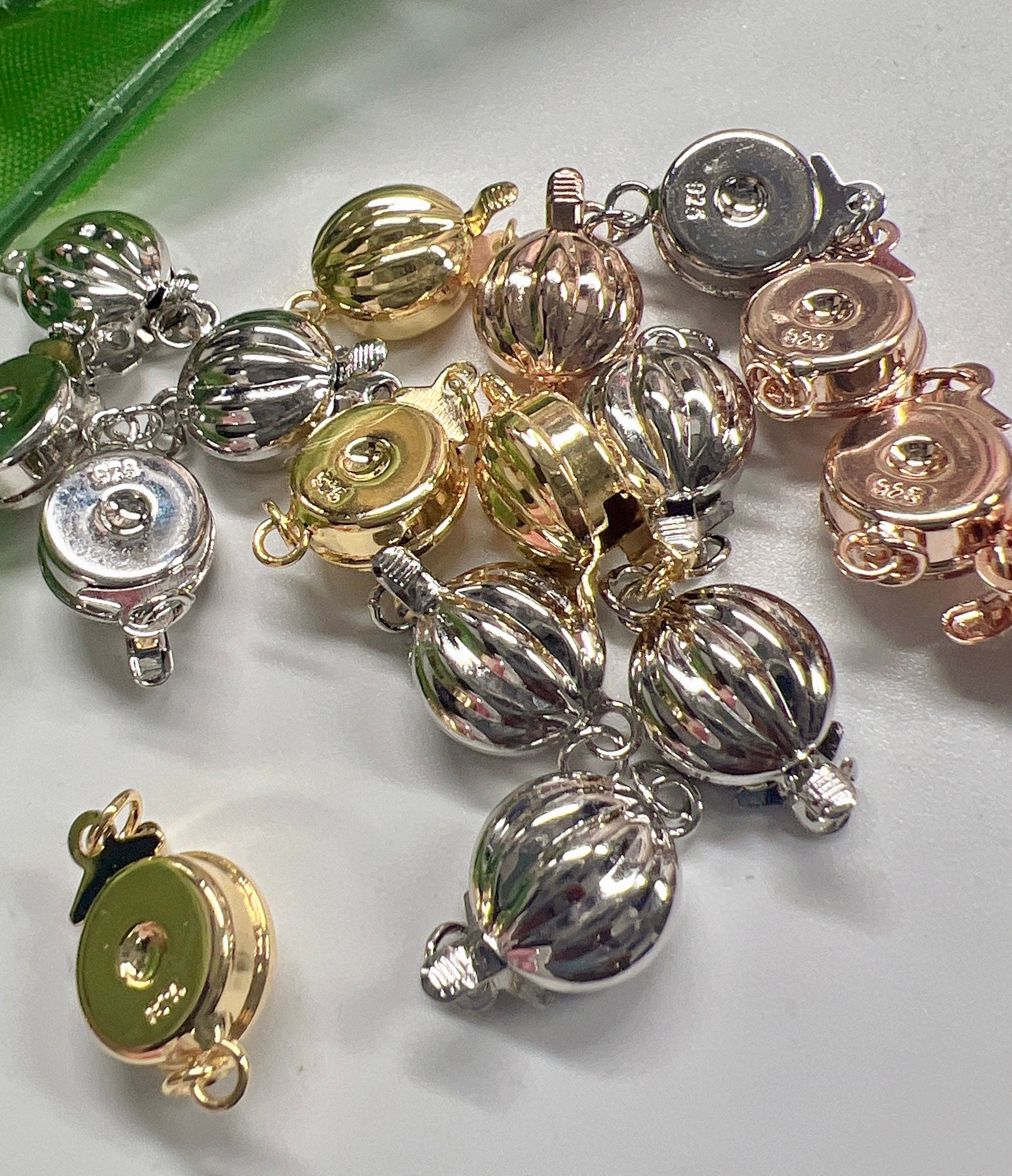 925 sterling silver 10mm round pearl Clasp, White yellow rose Gold vermeiled silver Clasp, beading box round clasp, wholesale #FDC015 NEW