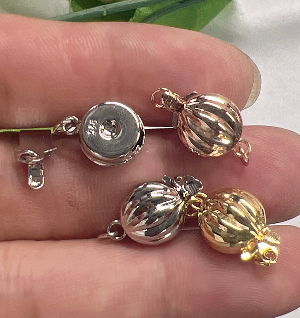 925 sterling silver 10mm round pearl Clasp, White yellow rose Gold vermeiled silver Clasp, beading box round clasp, wholesale #FDC015 NEW